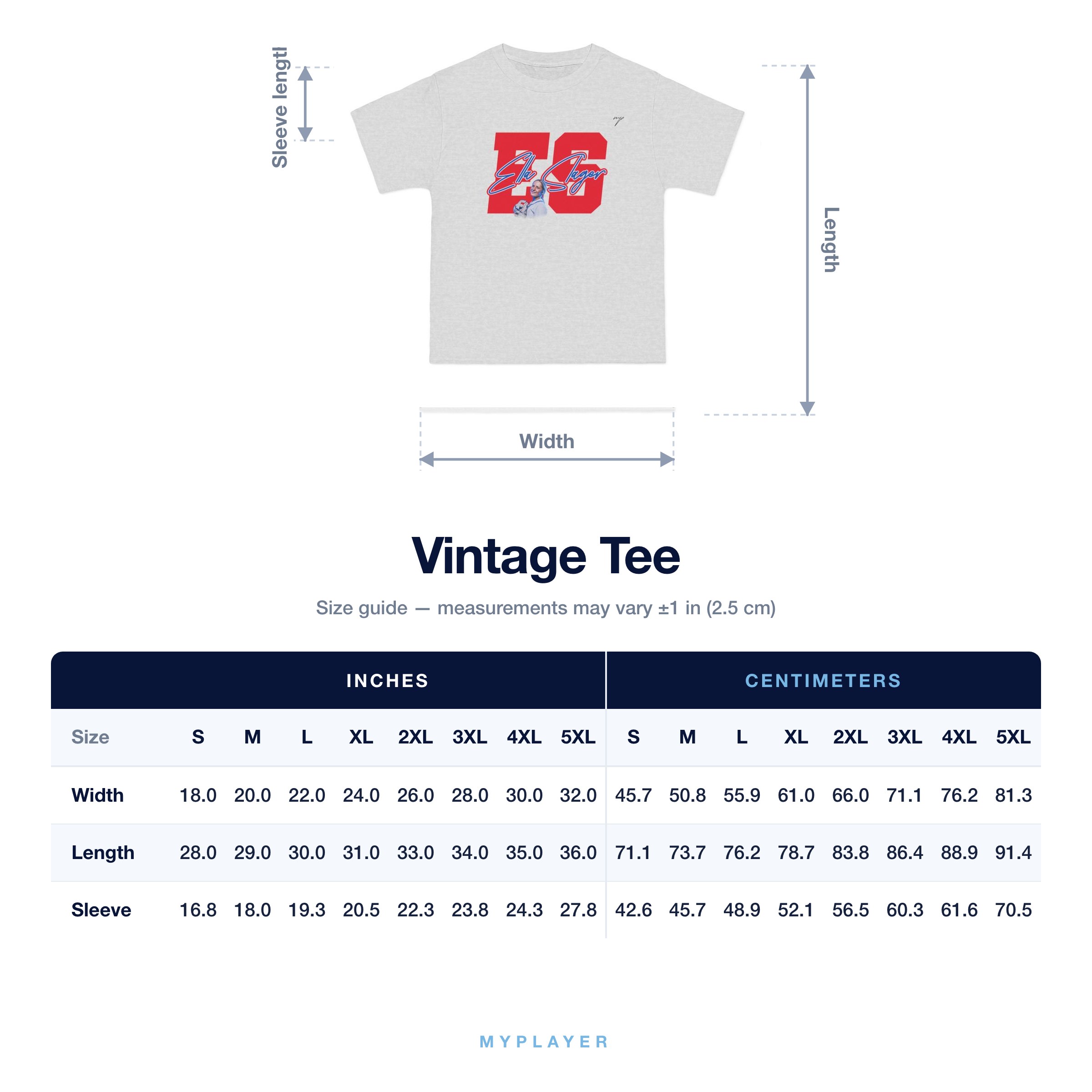 Vintage Tee size chart