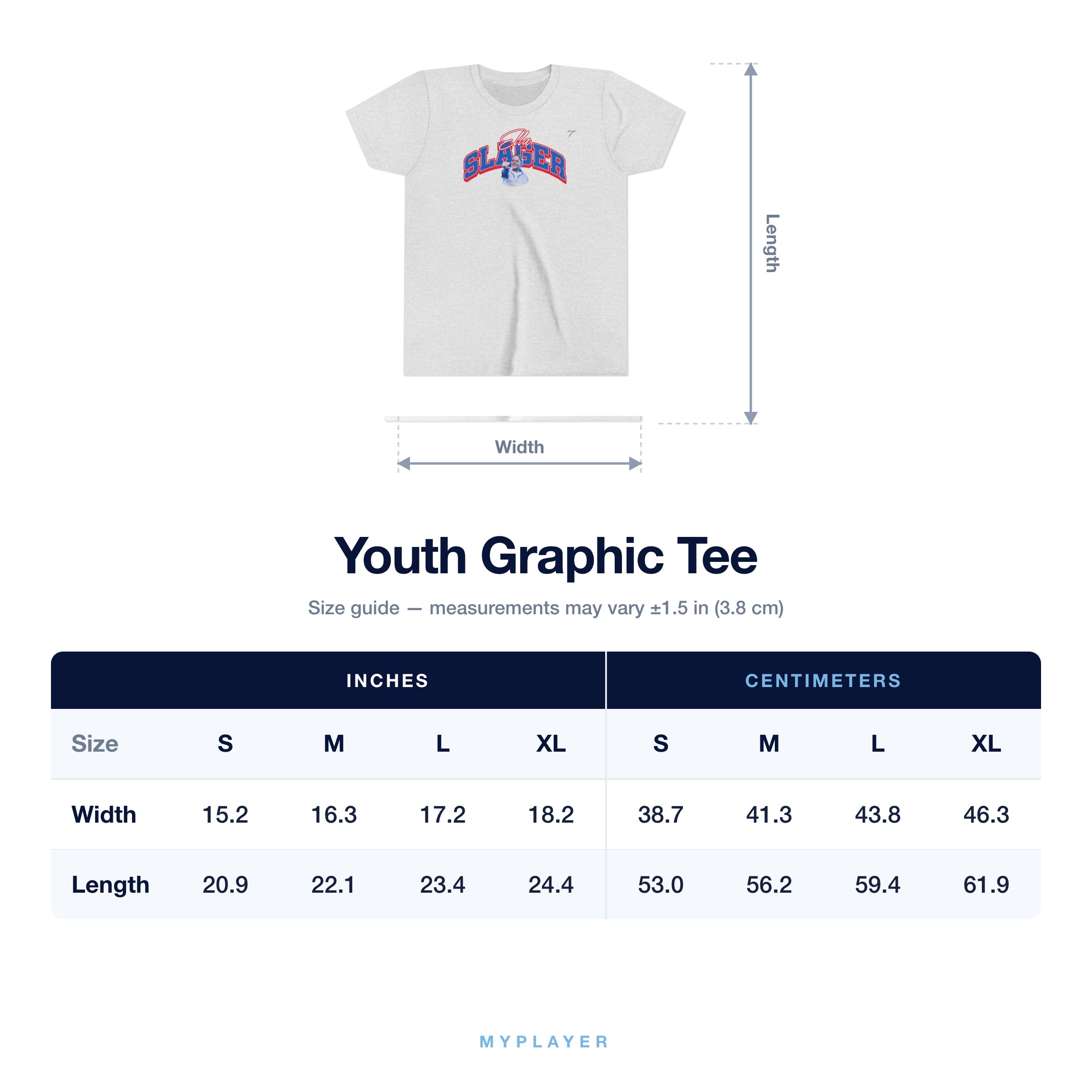 Youth Tee size chart