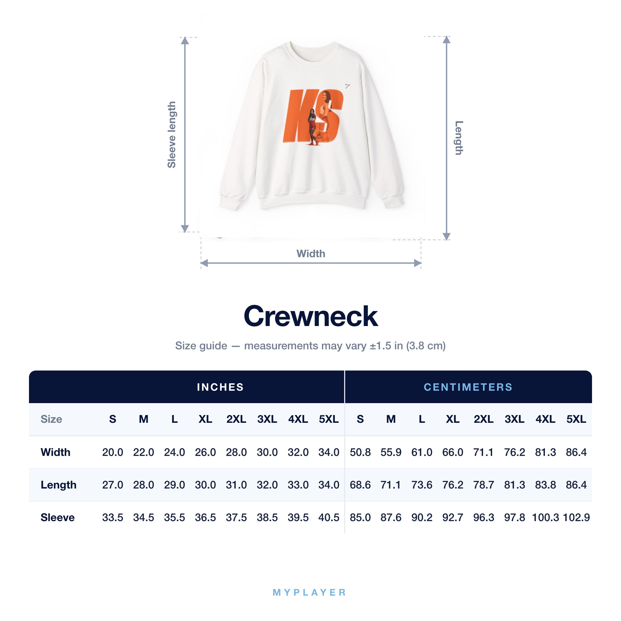 Crewneck size chart