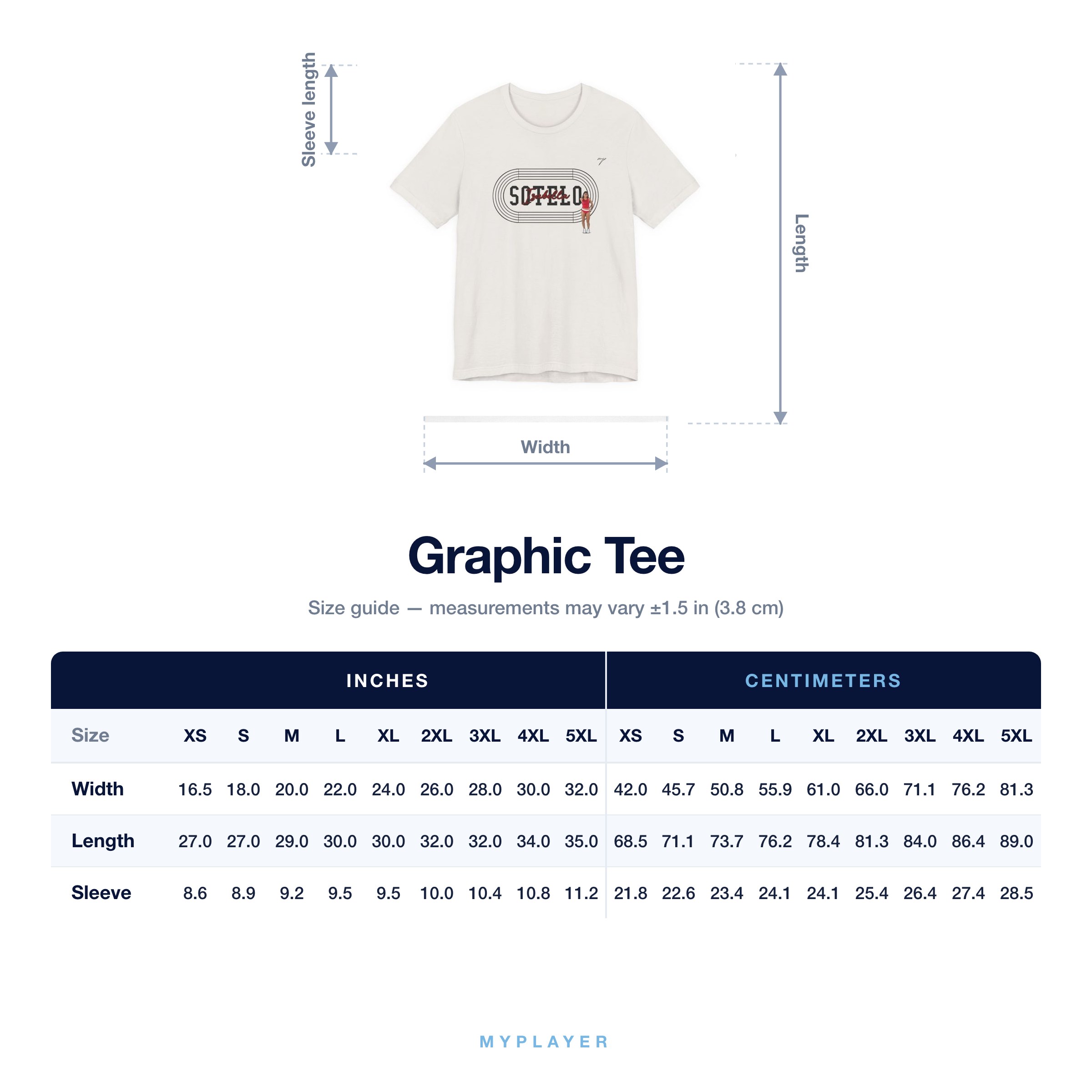 Graphic Tee size chart