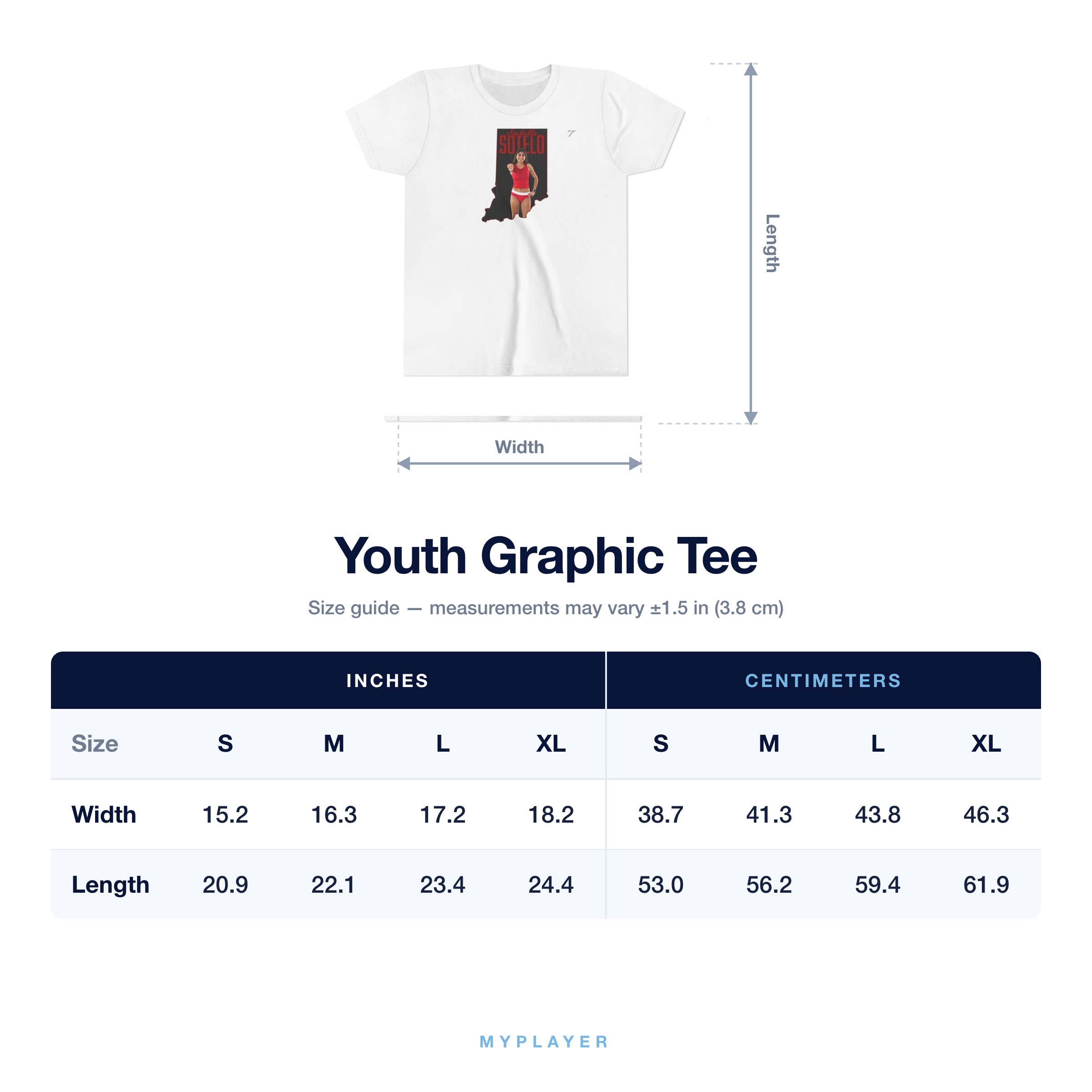 Youth Tee size chart