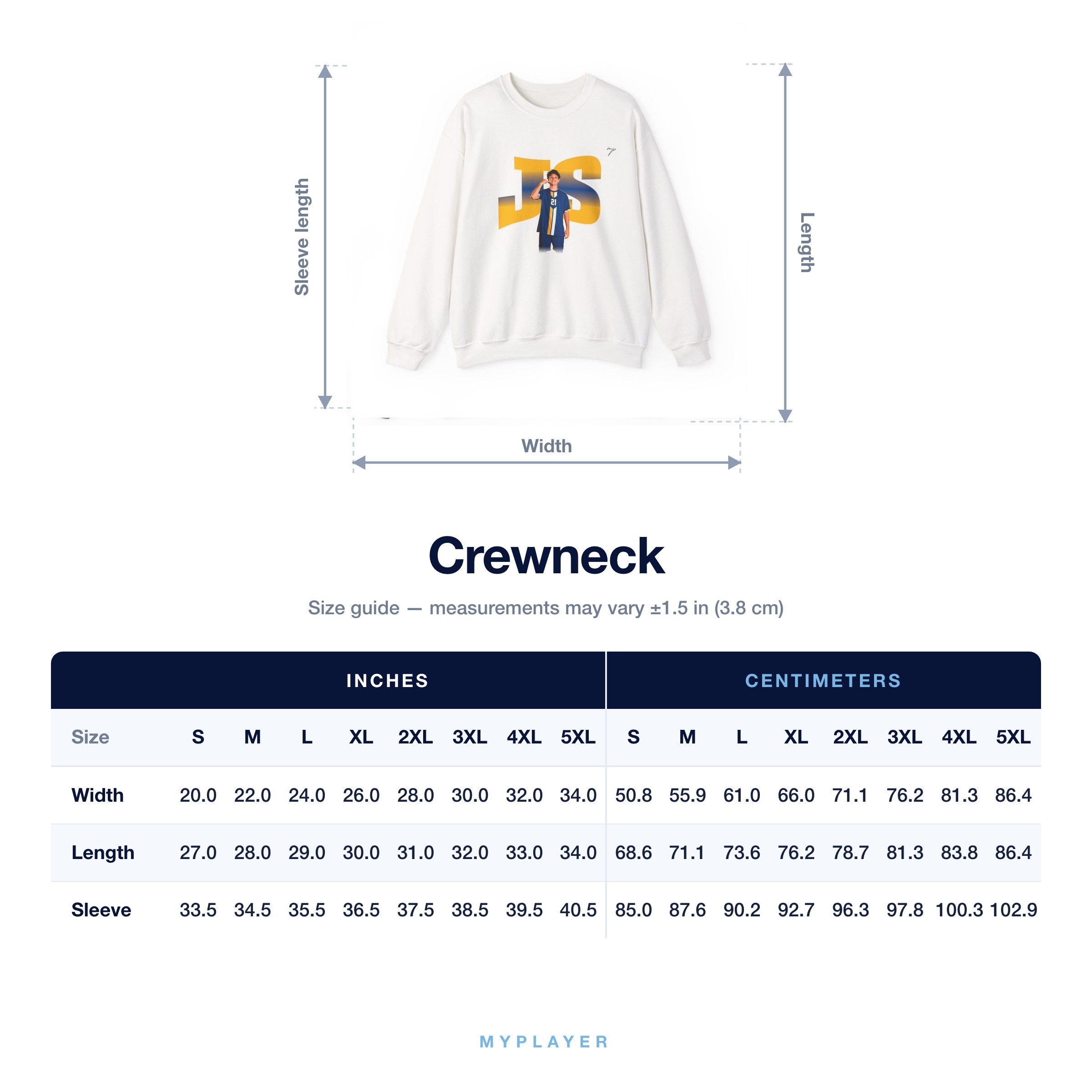 Crewneck size chart