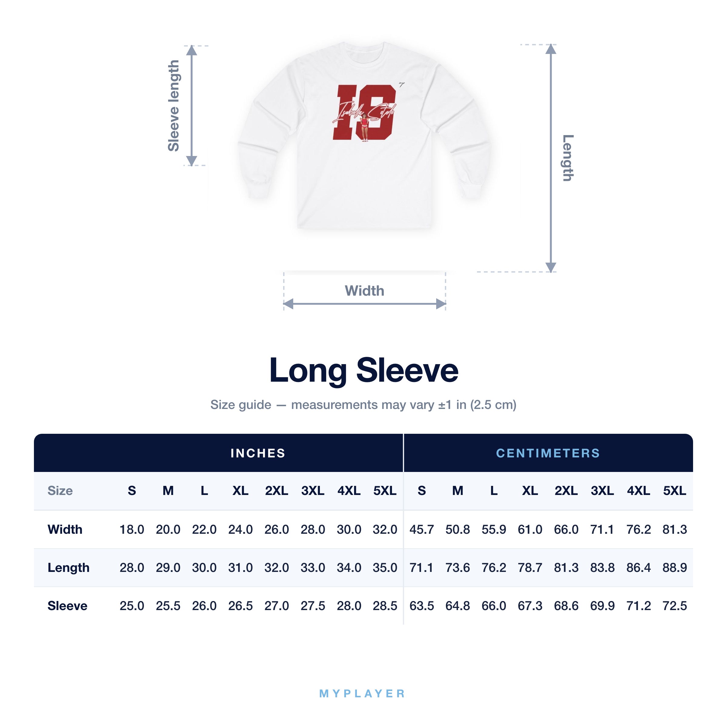Long Sleeve size chart