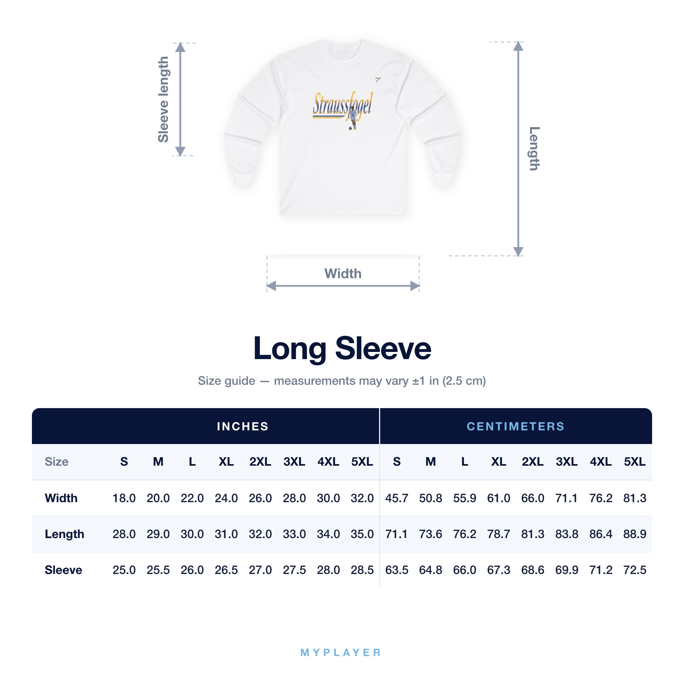 Long Sleeve size chart