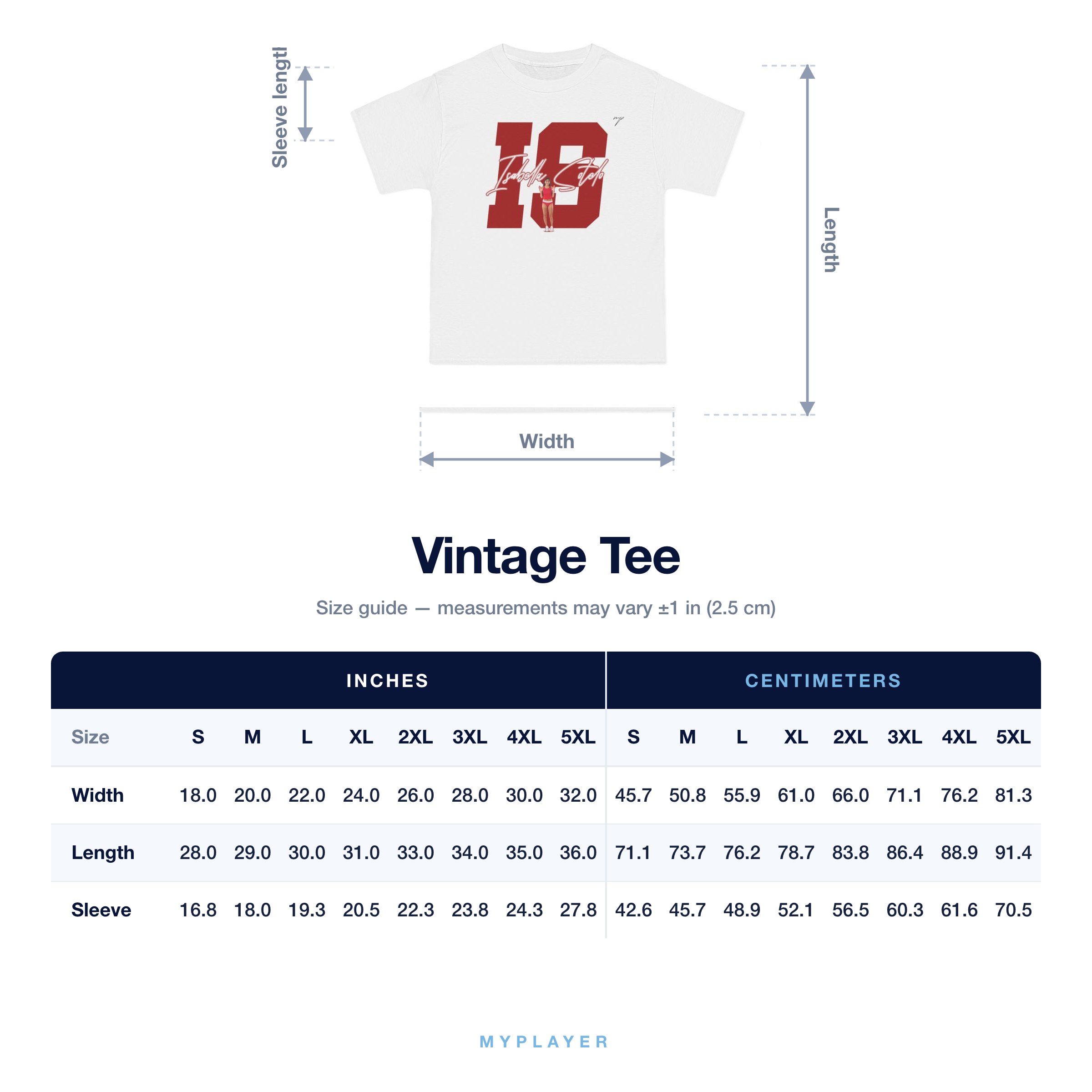 Vintage Tee size chart