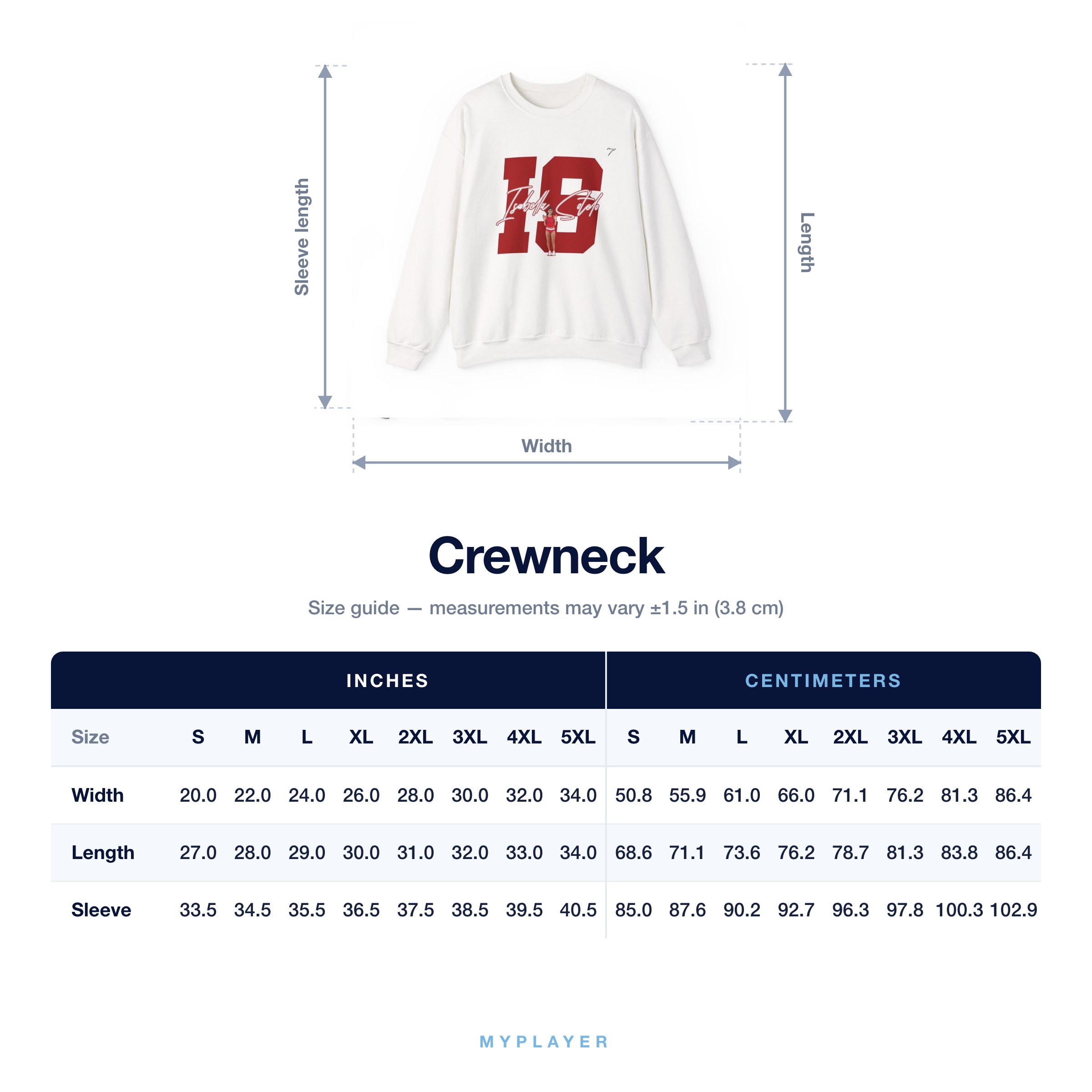 Crewneck size chart