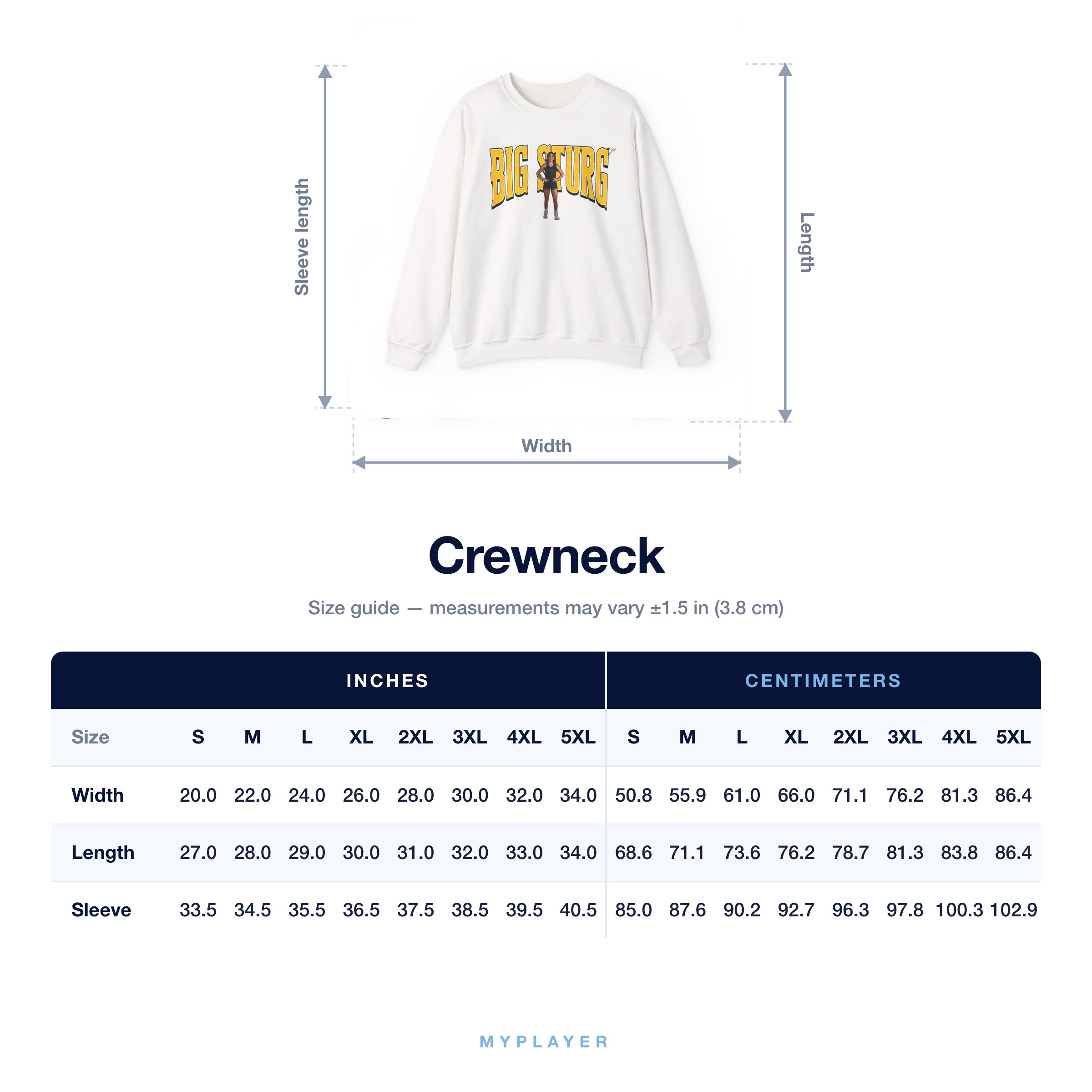 Crewneck size chart