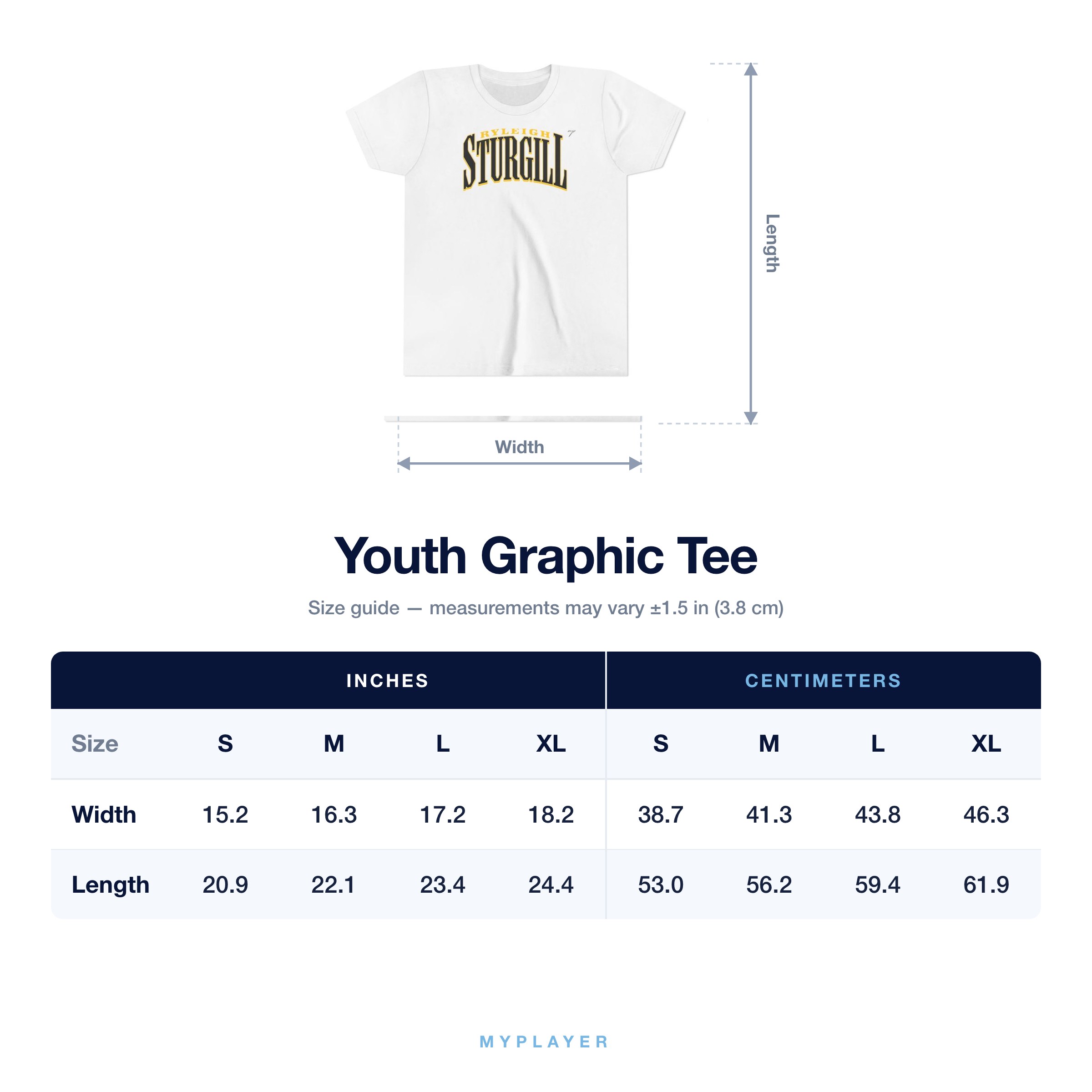 Youth Tee size chart