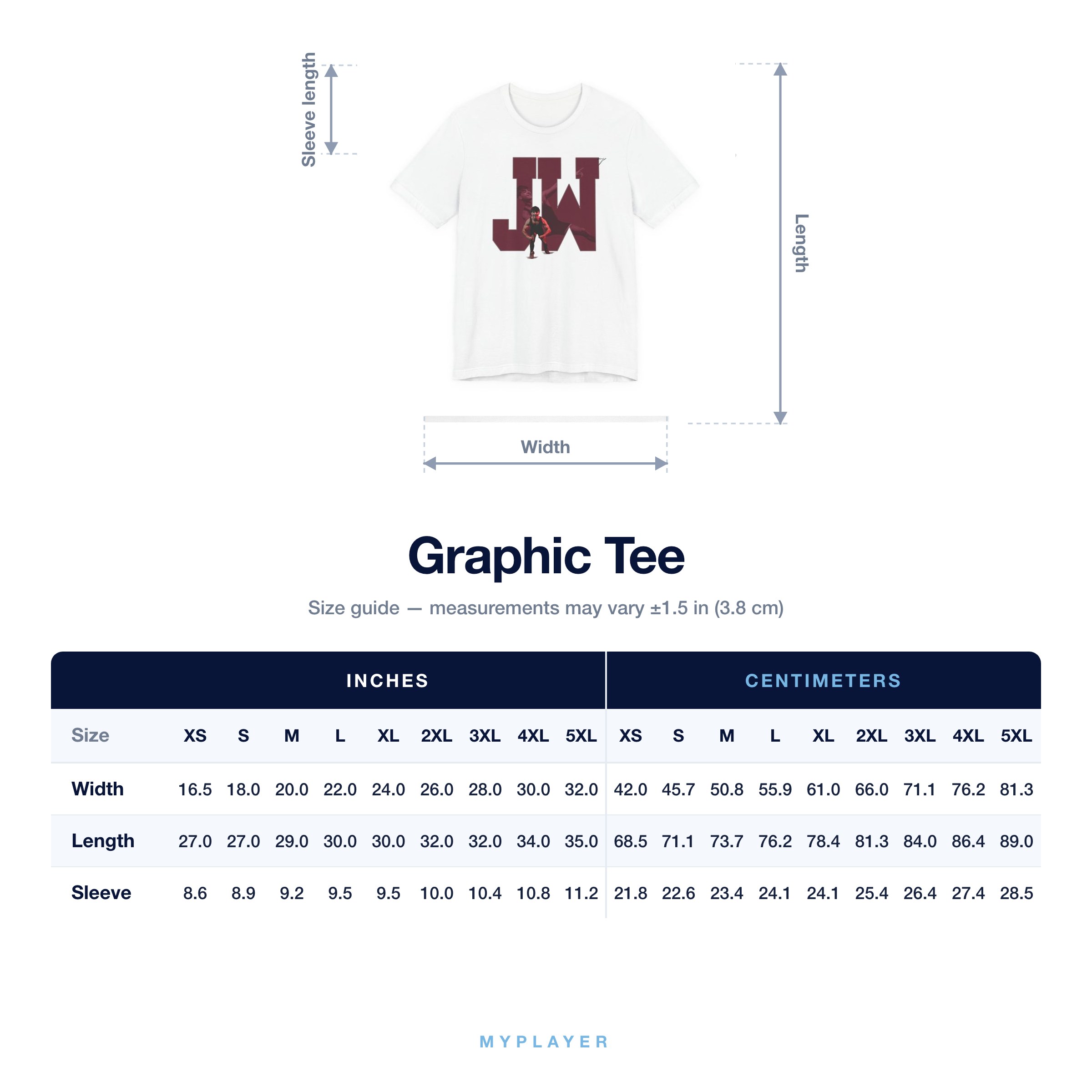 Graphic Tee size chart