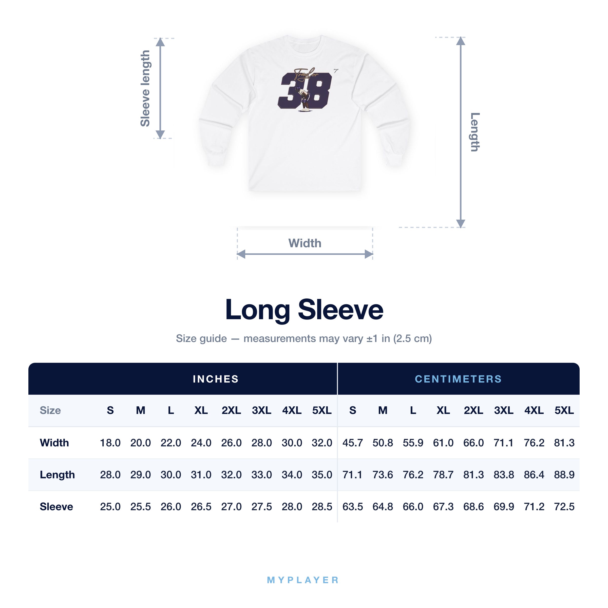 Long Sleeve size chart