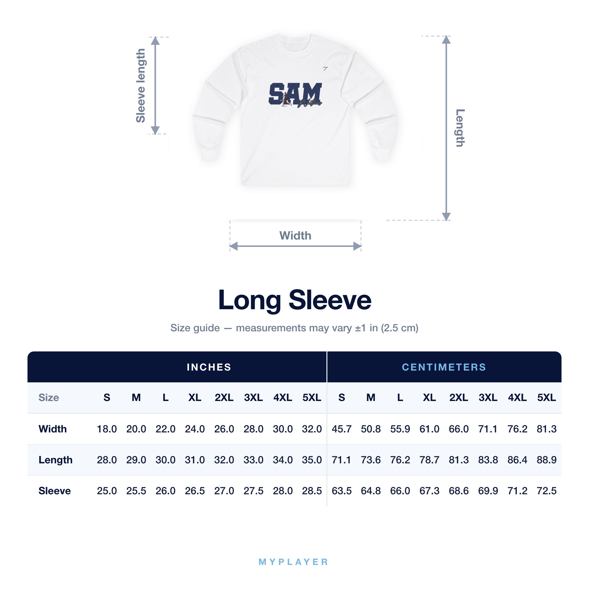 Long Sleeve size chart