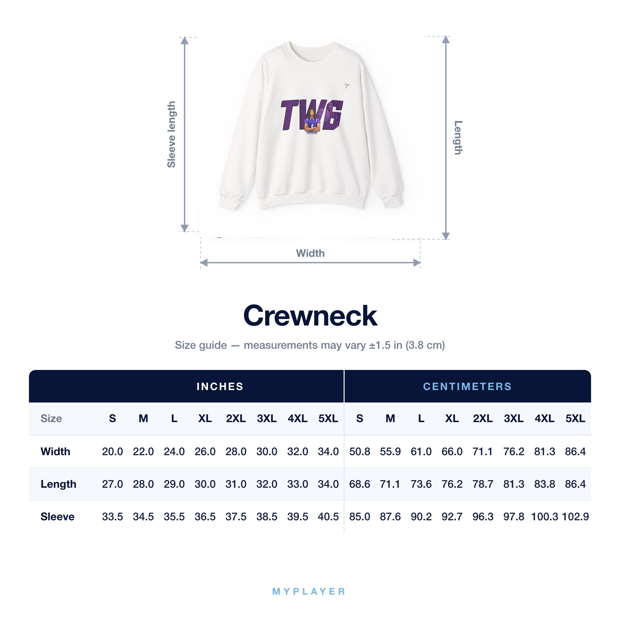 Crewneck size chart