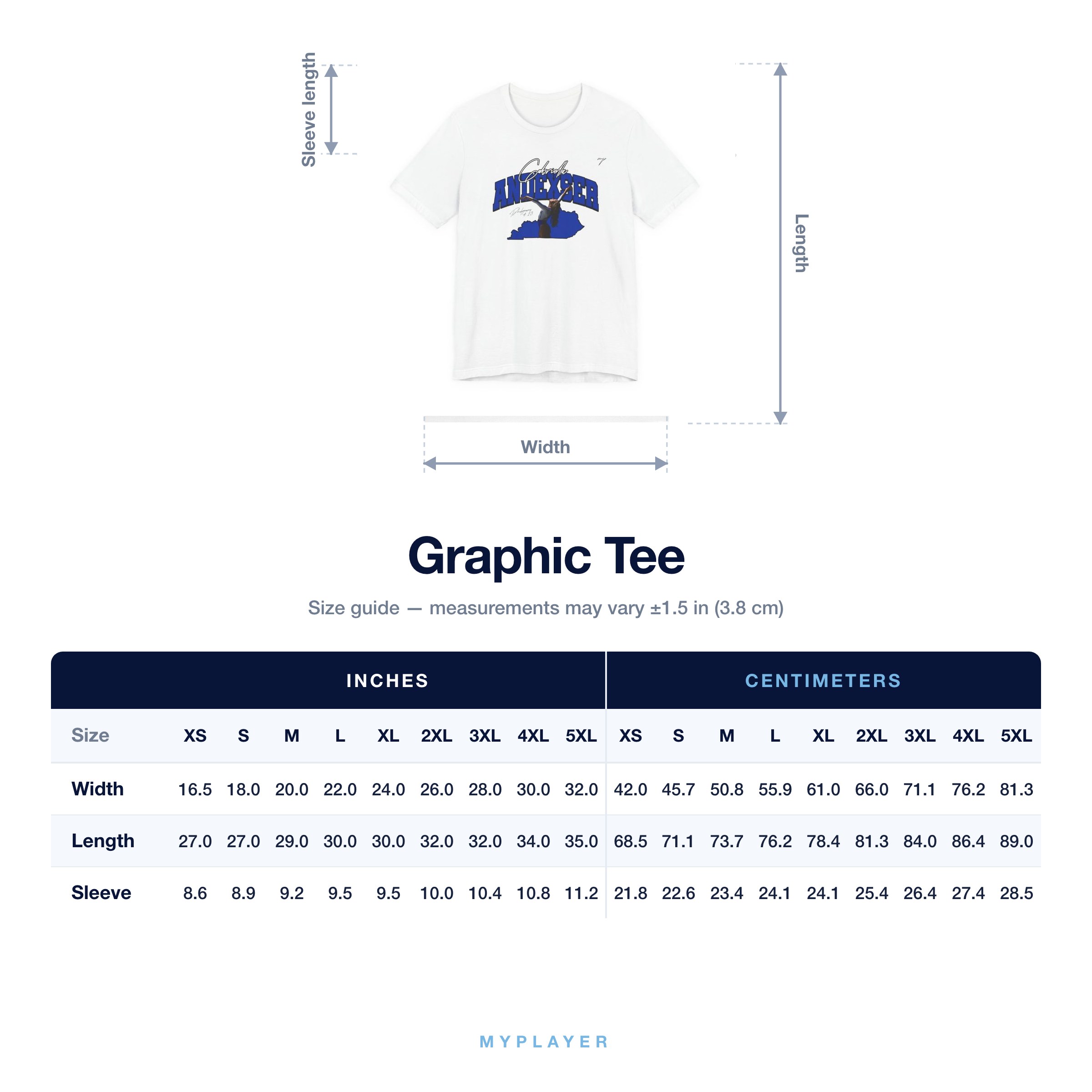 Graphic Tee size chart