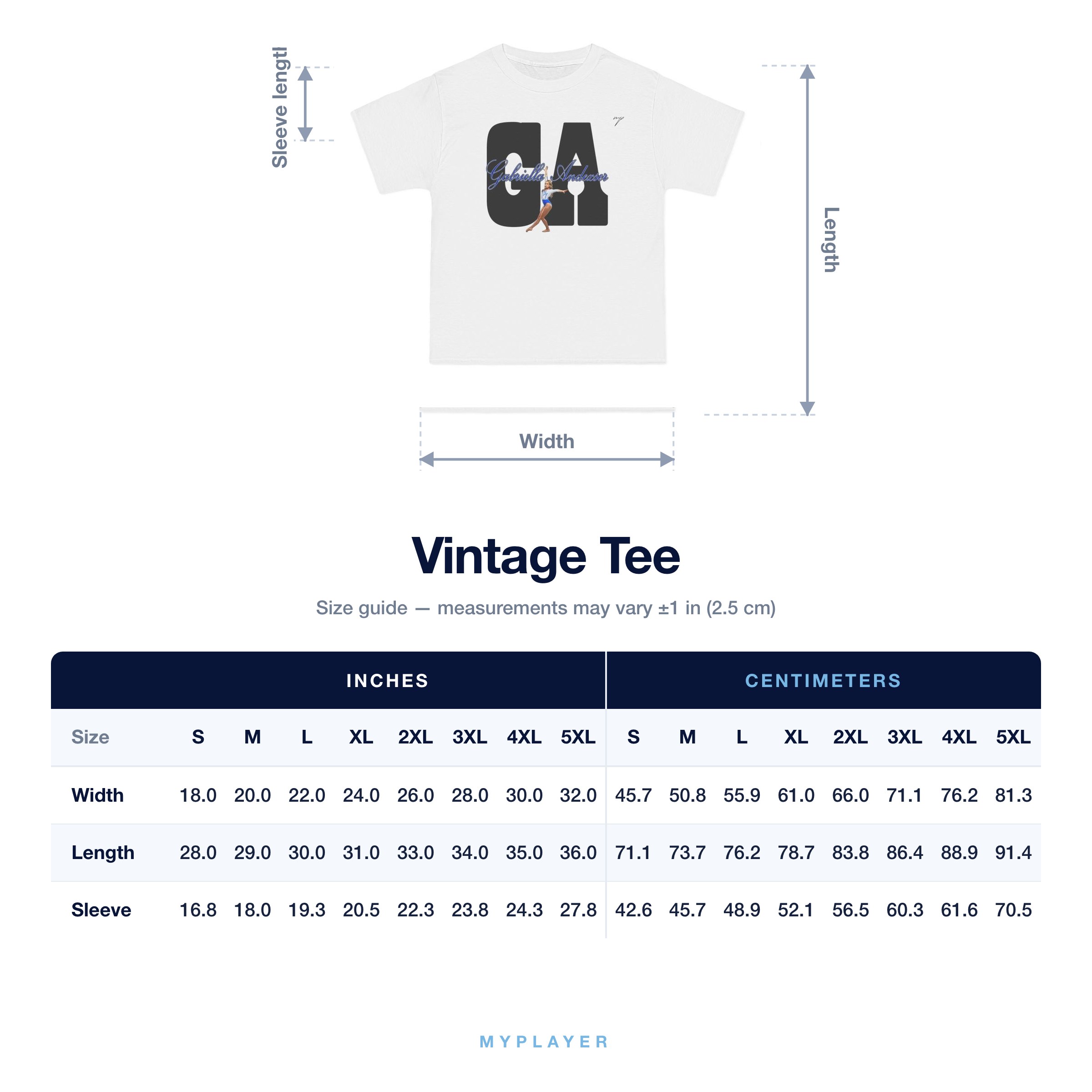 Vintage Tee size chart