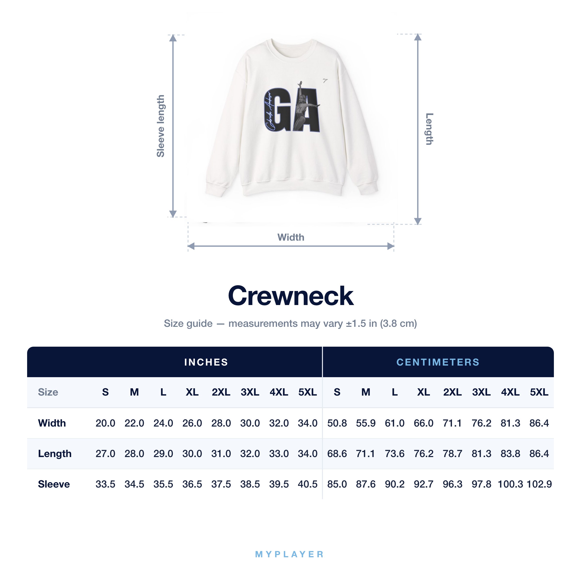 Crewneck size chart