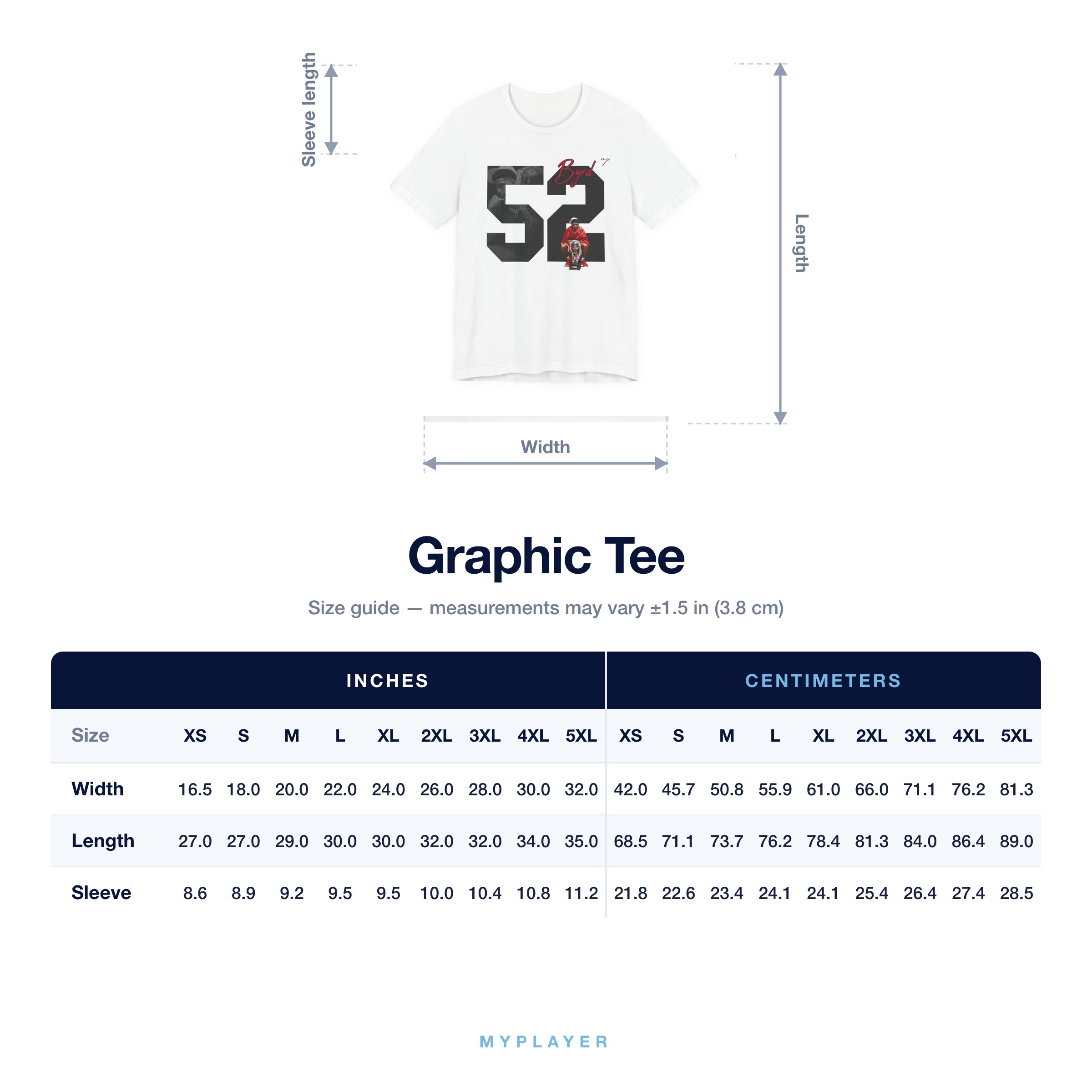 Graphic Tee size chart
