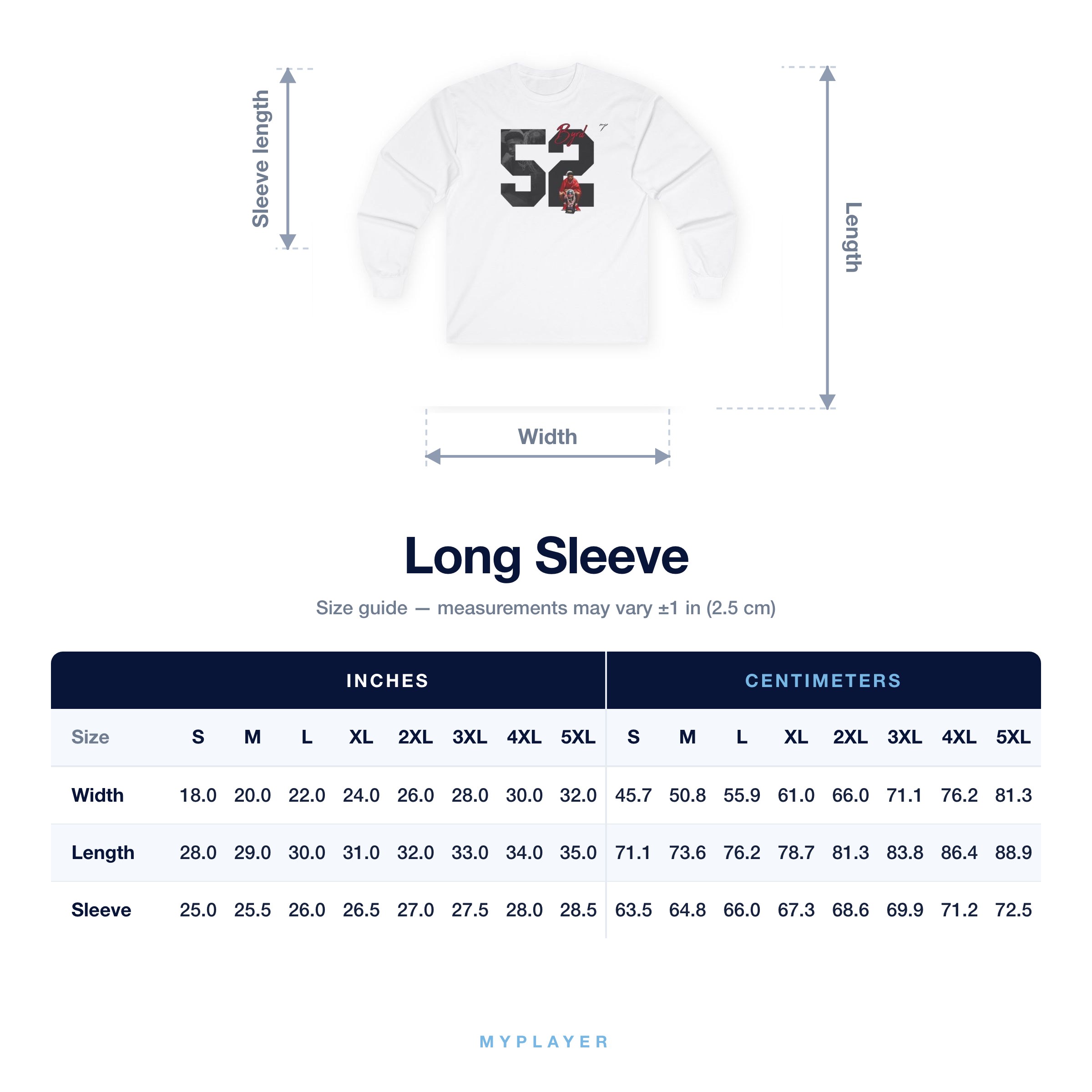 Long Sleeve size chart