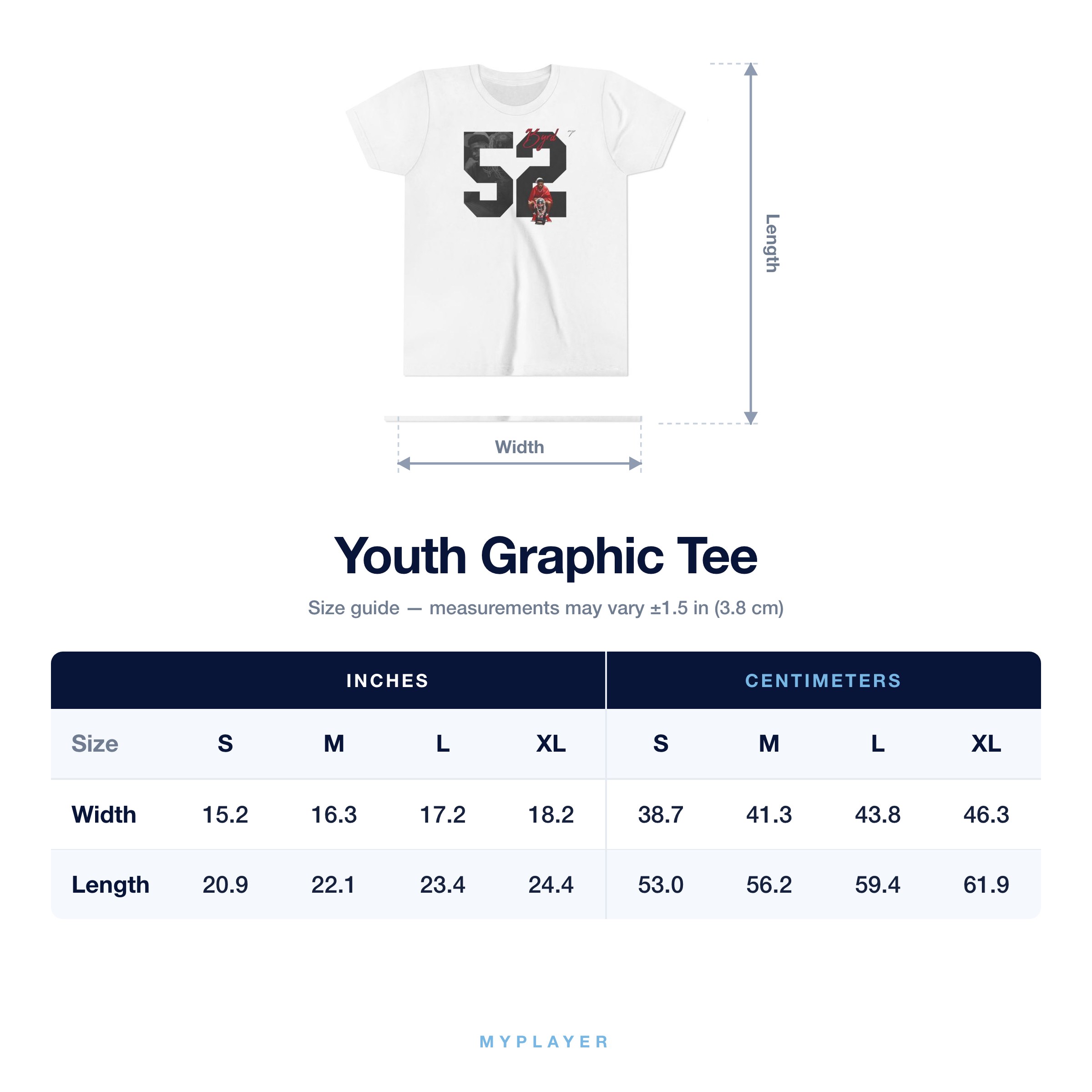 Youth Tee size chart