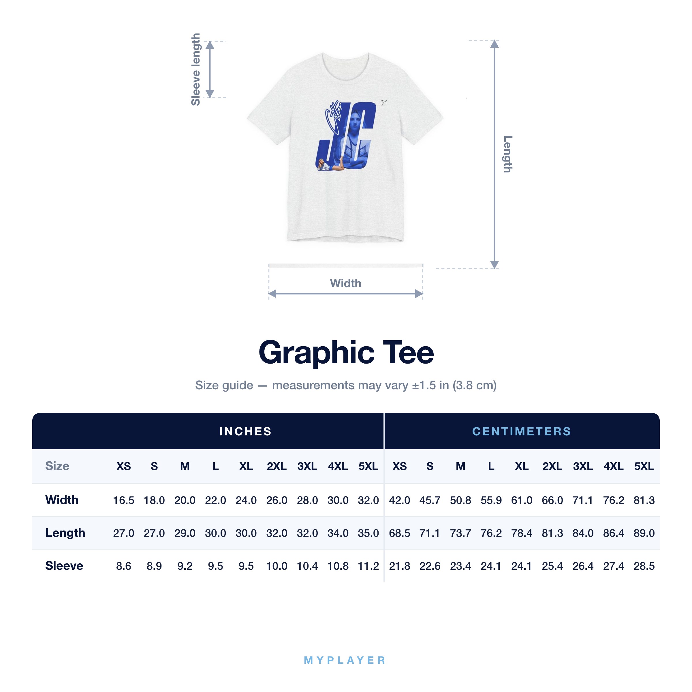 Graphic Tee size chart