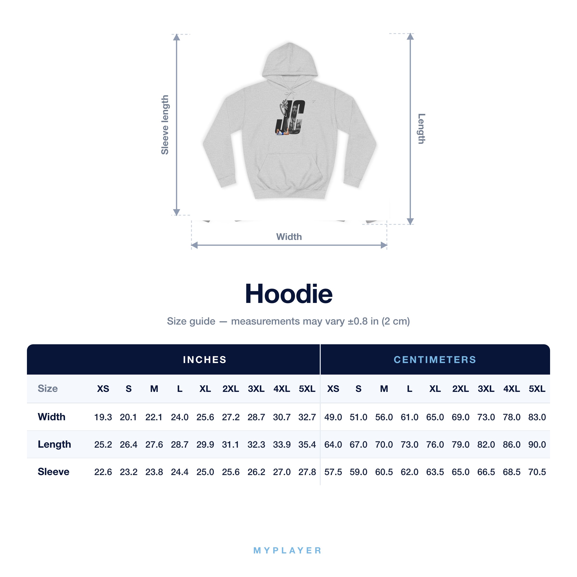 Hoodie size chart
