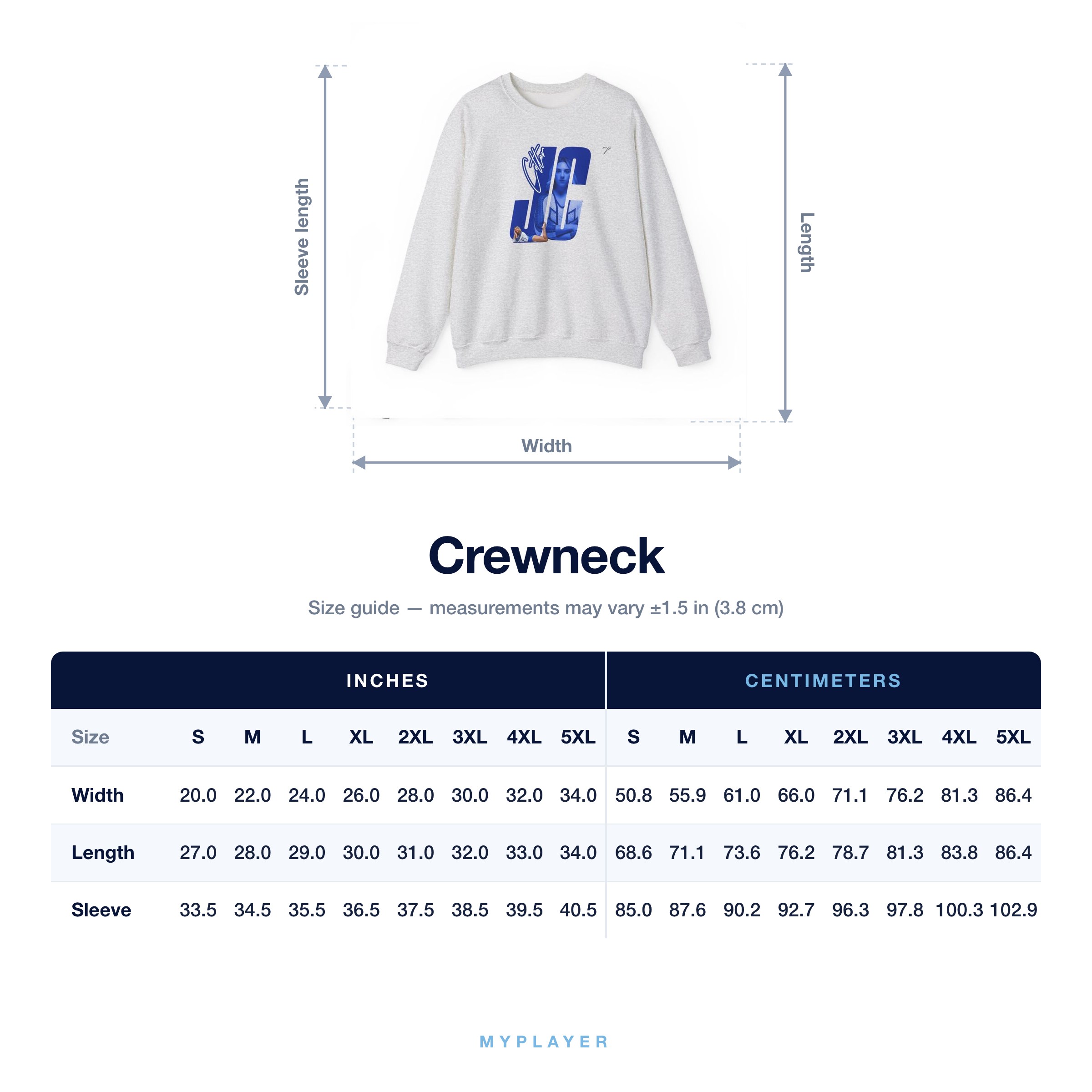 Crewneck size chart