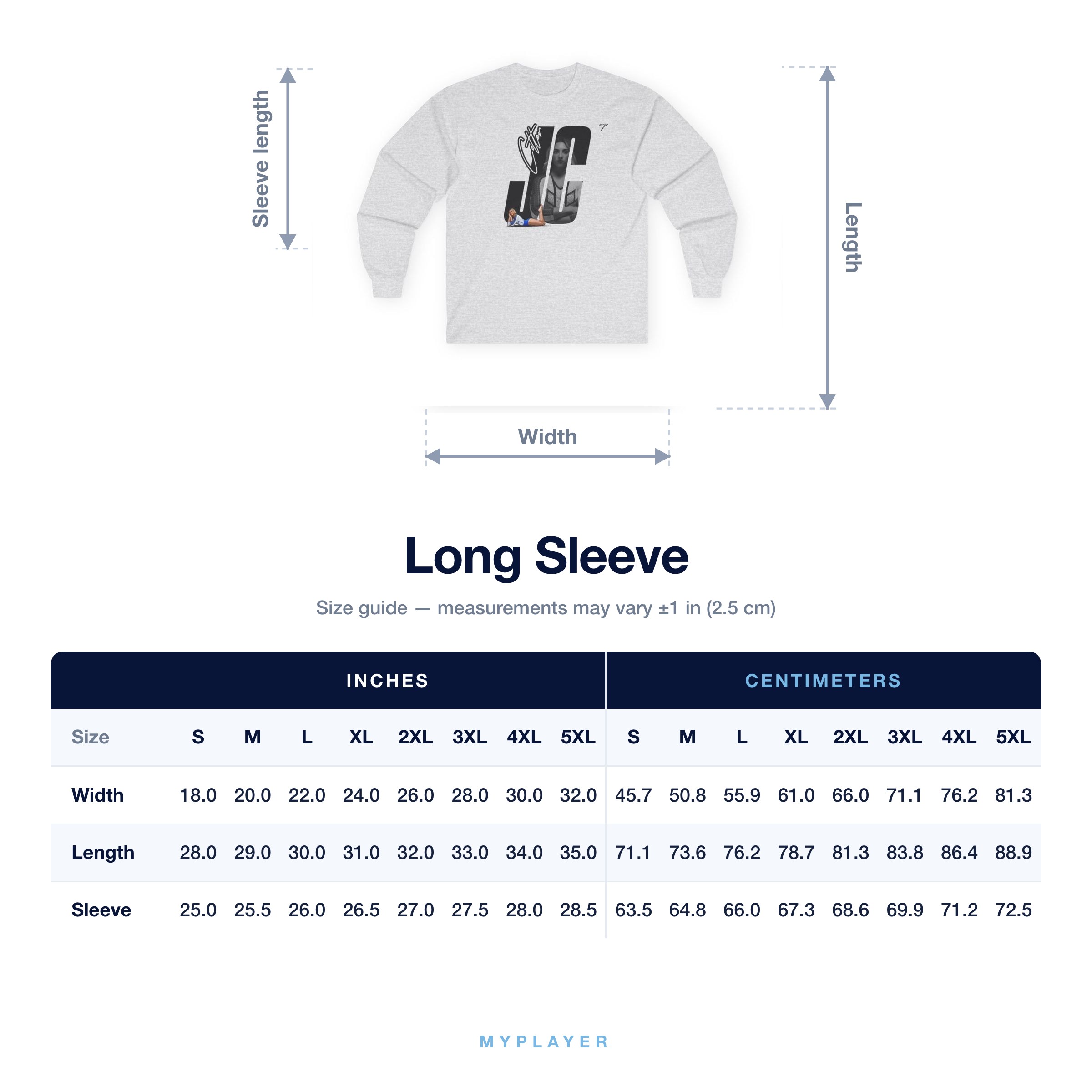 Long Sleeve size chart