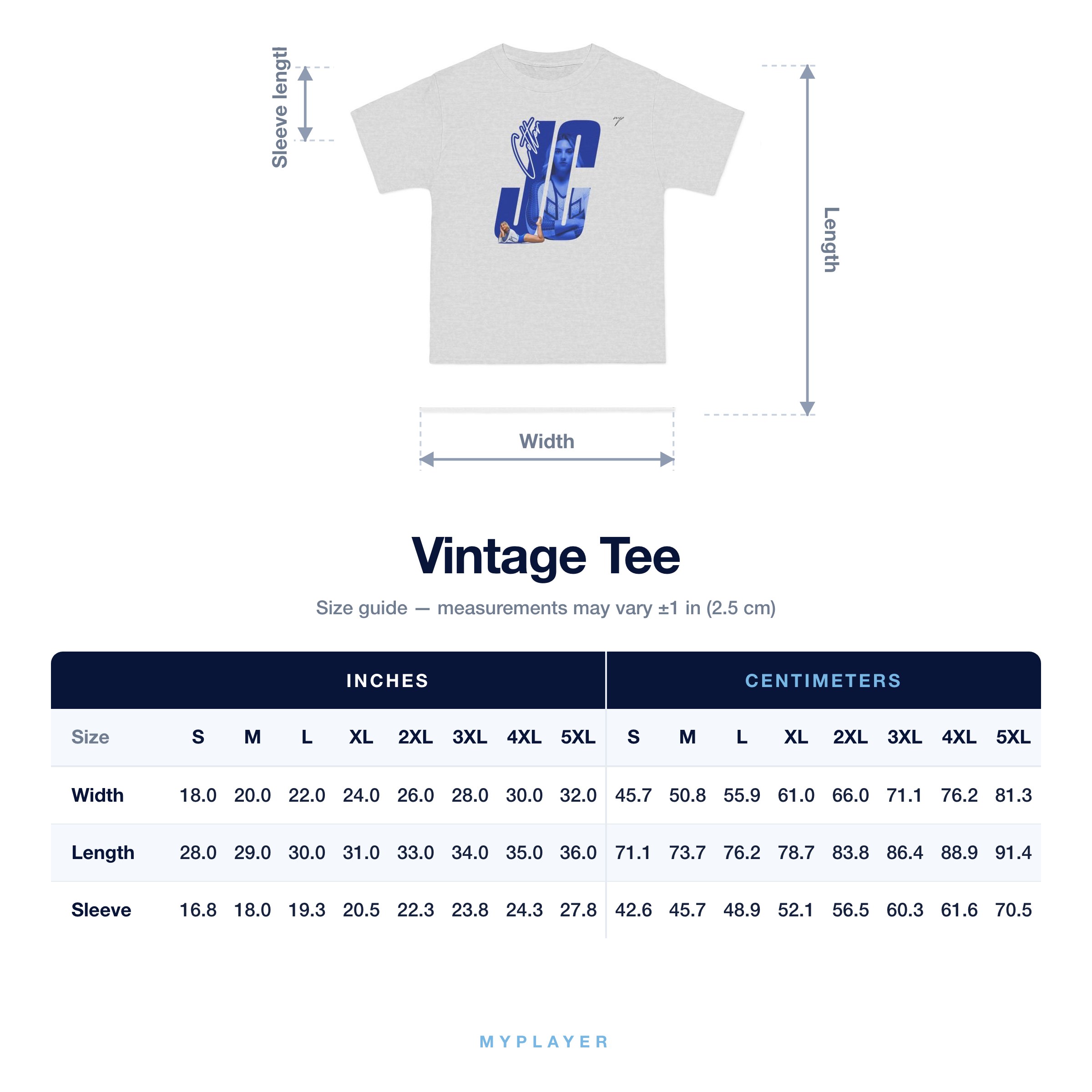 Vintage Tee size chart