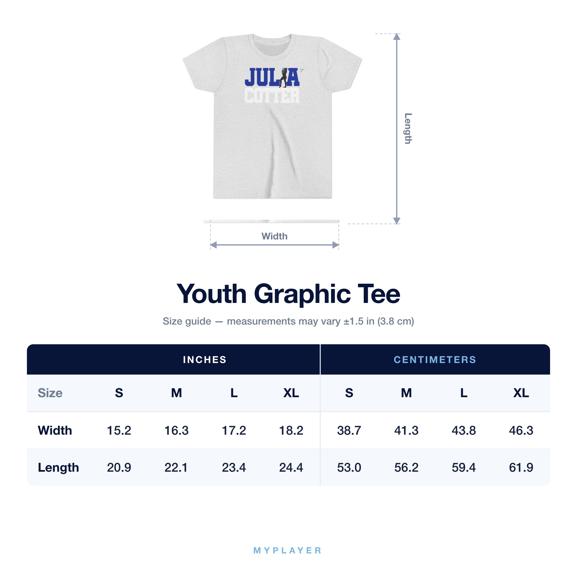 Youth Tee size chart