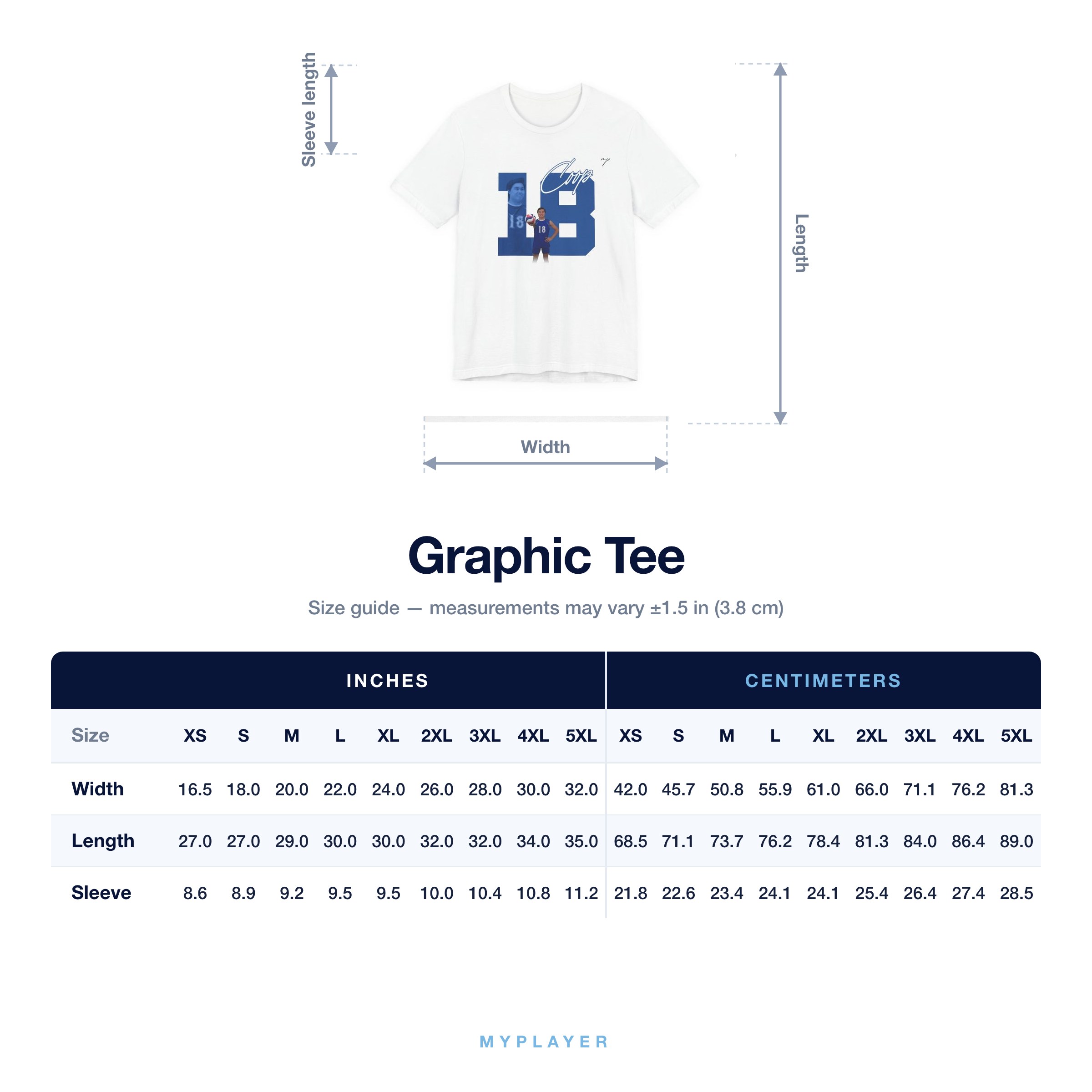 Graphic Tee size chart