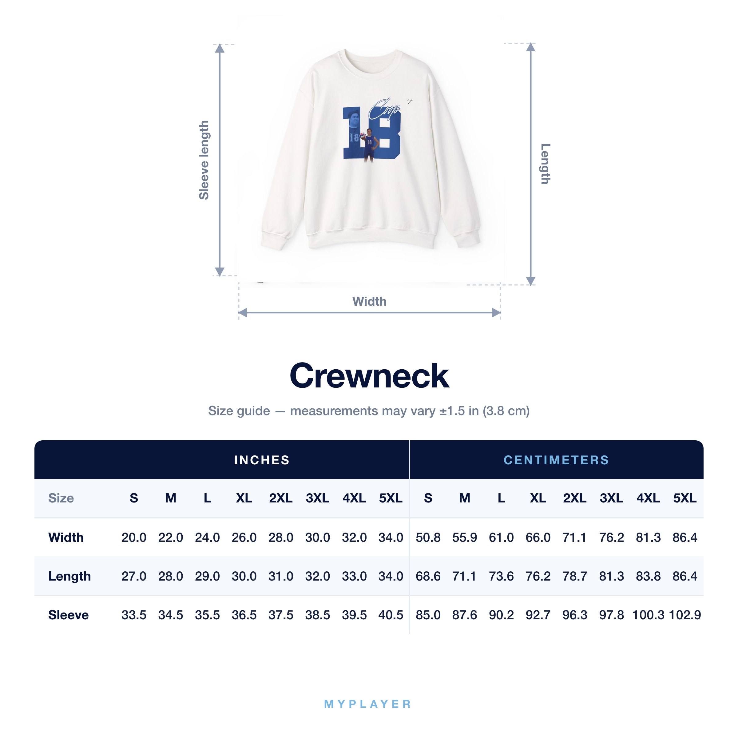 Crewneck size chart
