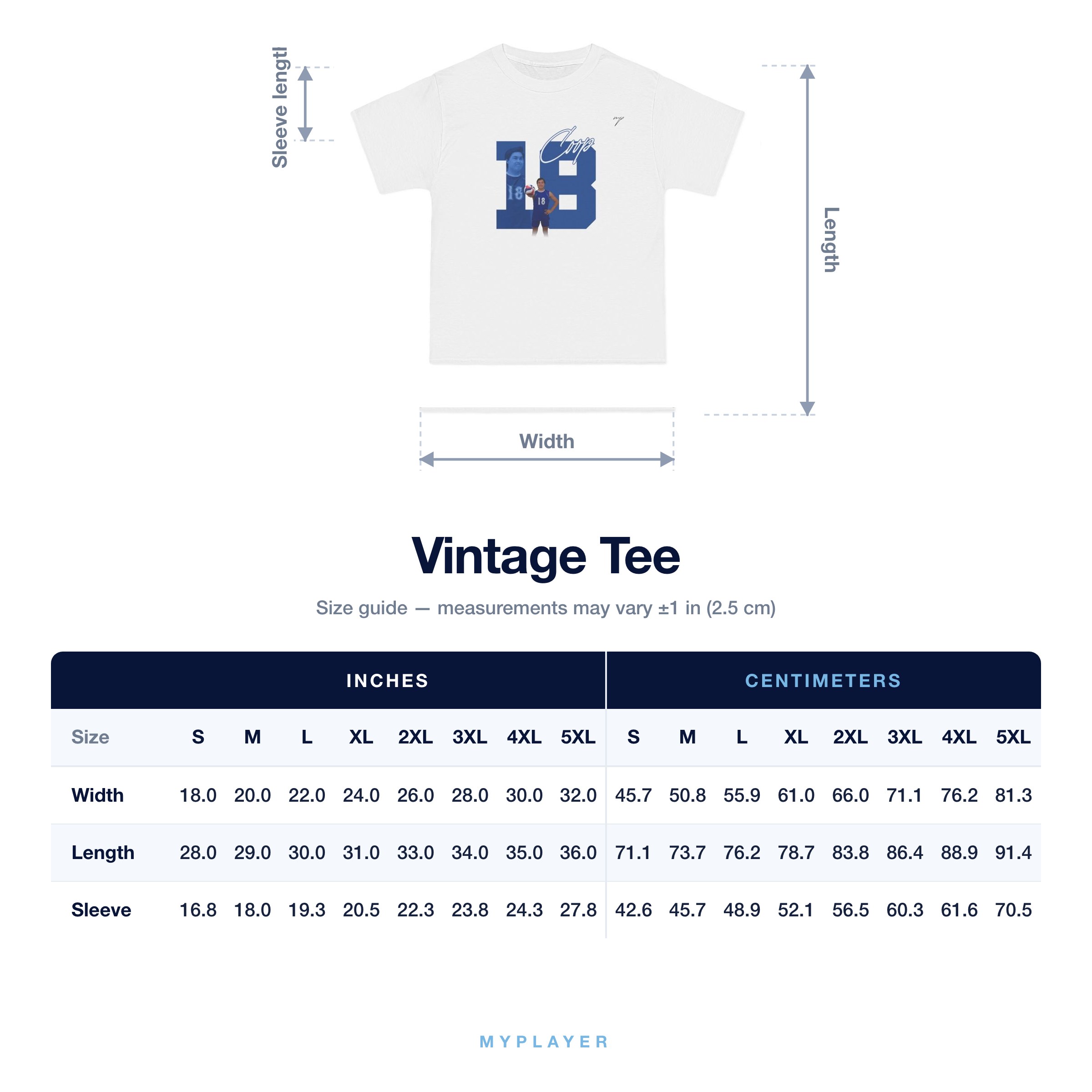 Vintage Tee size chart