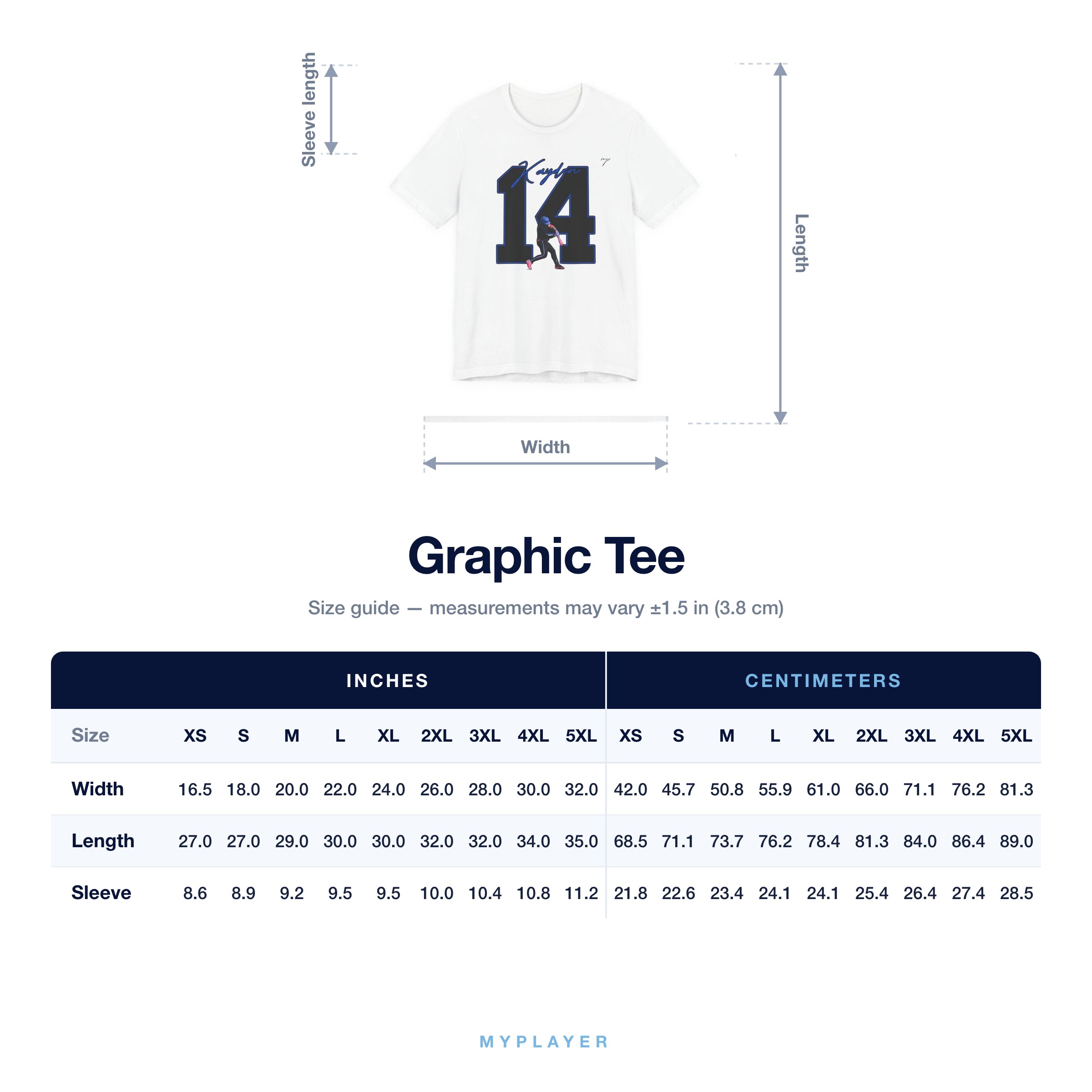Graphic Tee size chart