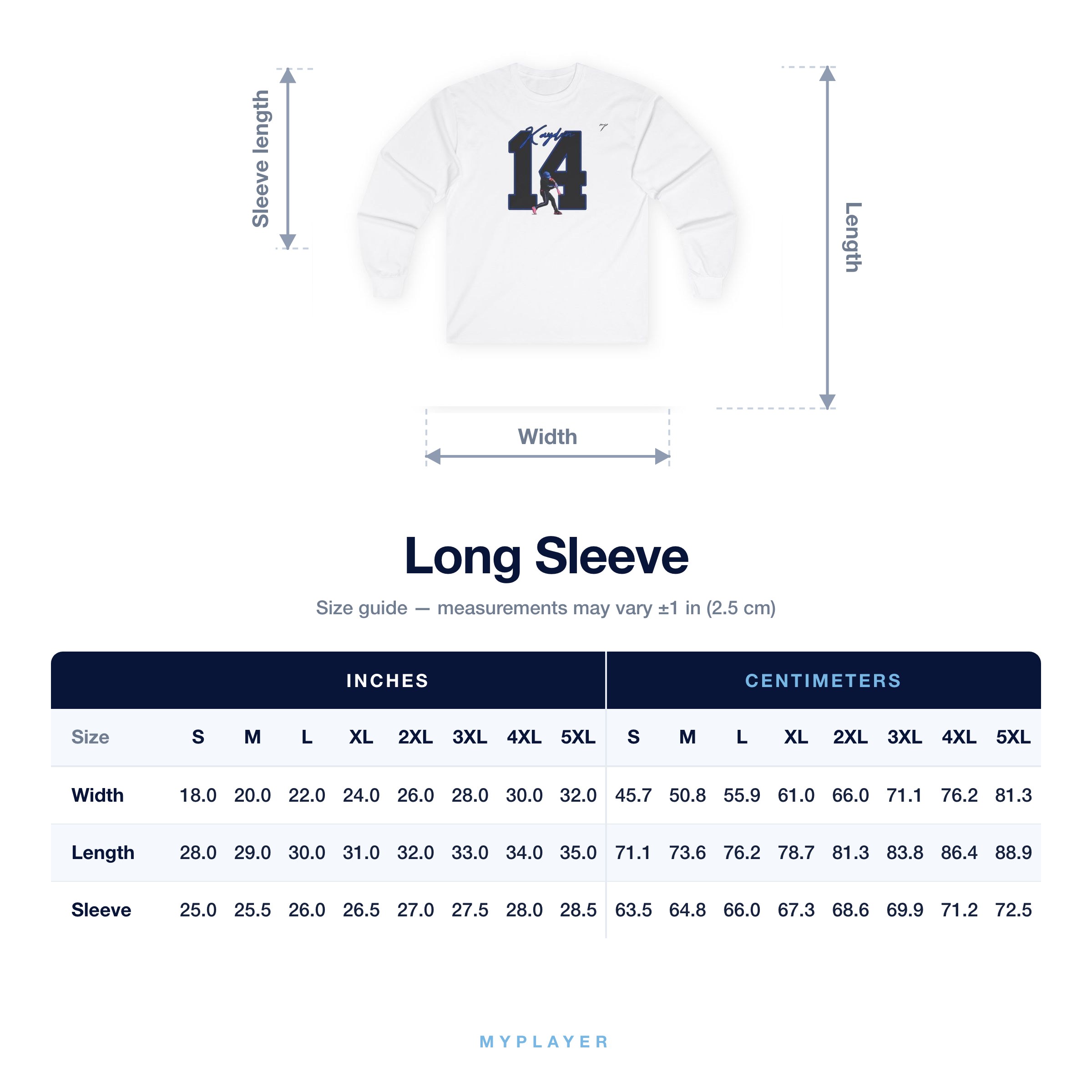 Long Sleeve size chart