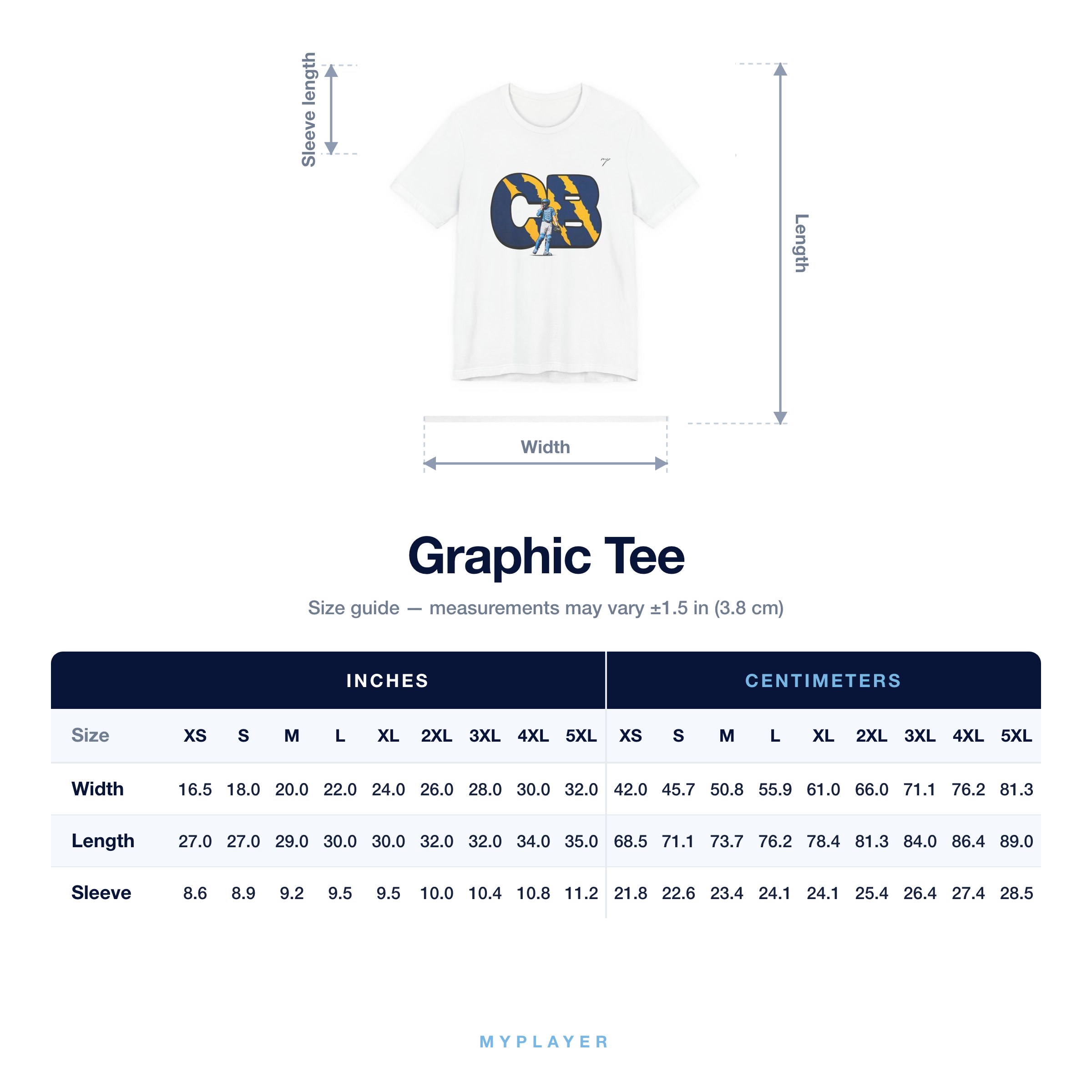 Graphic Tee size chart
