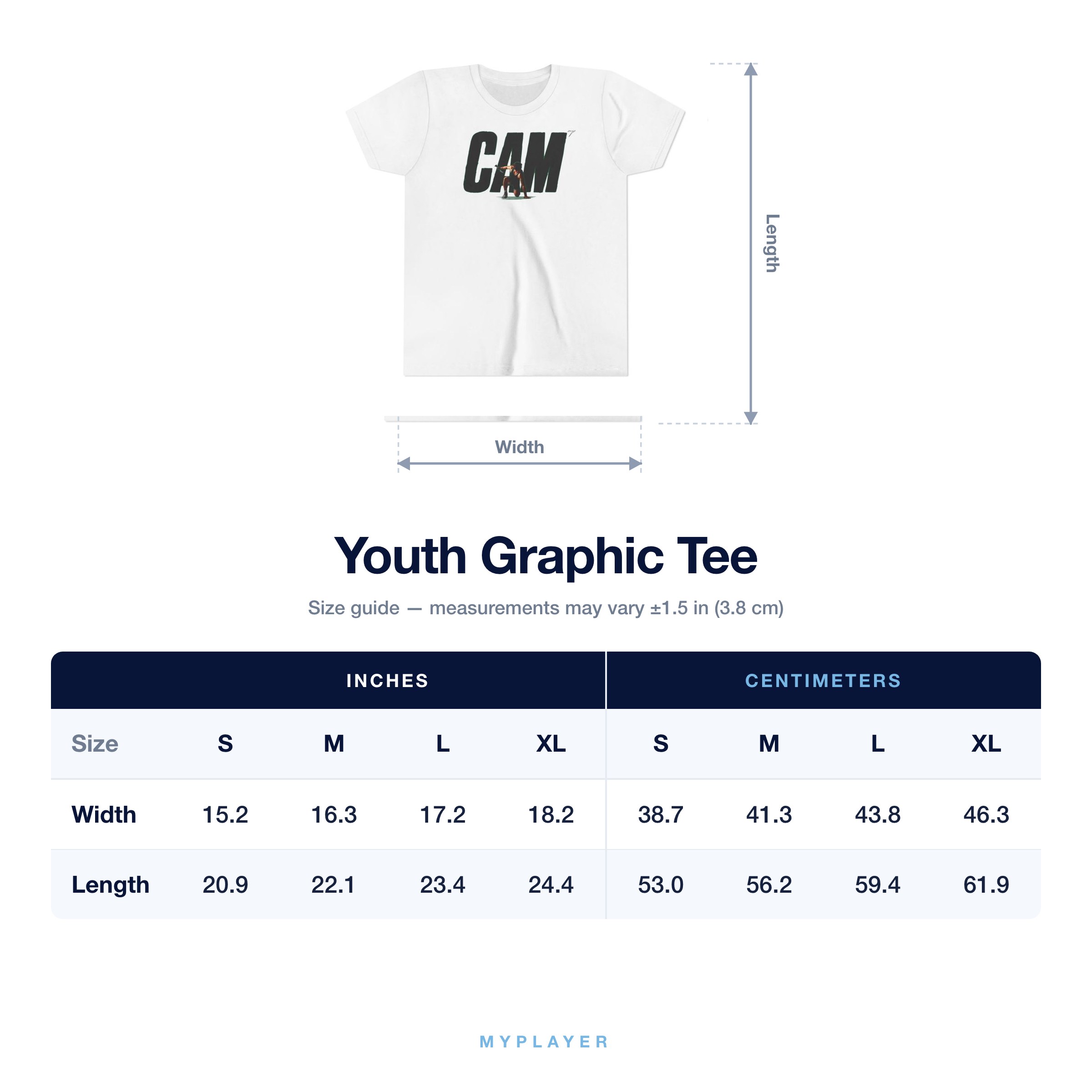 Youth Tee size chart