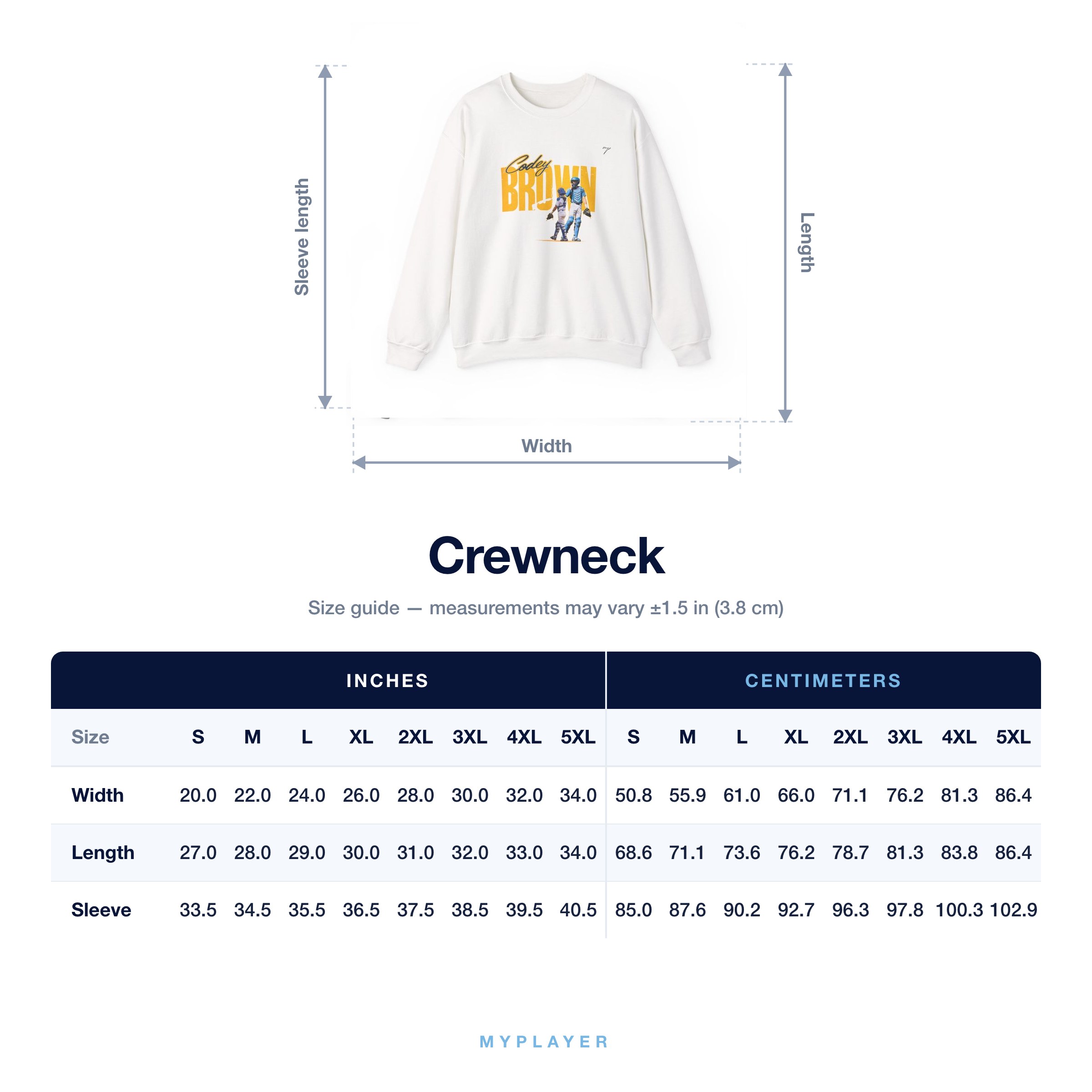 Crewneck size chart