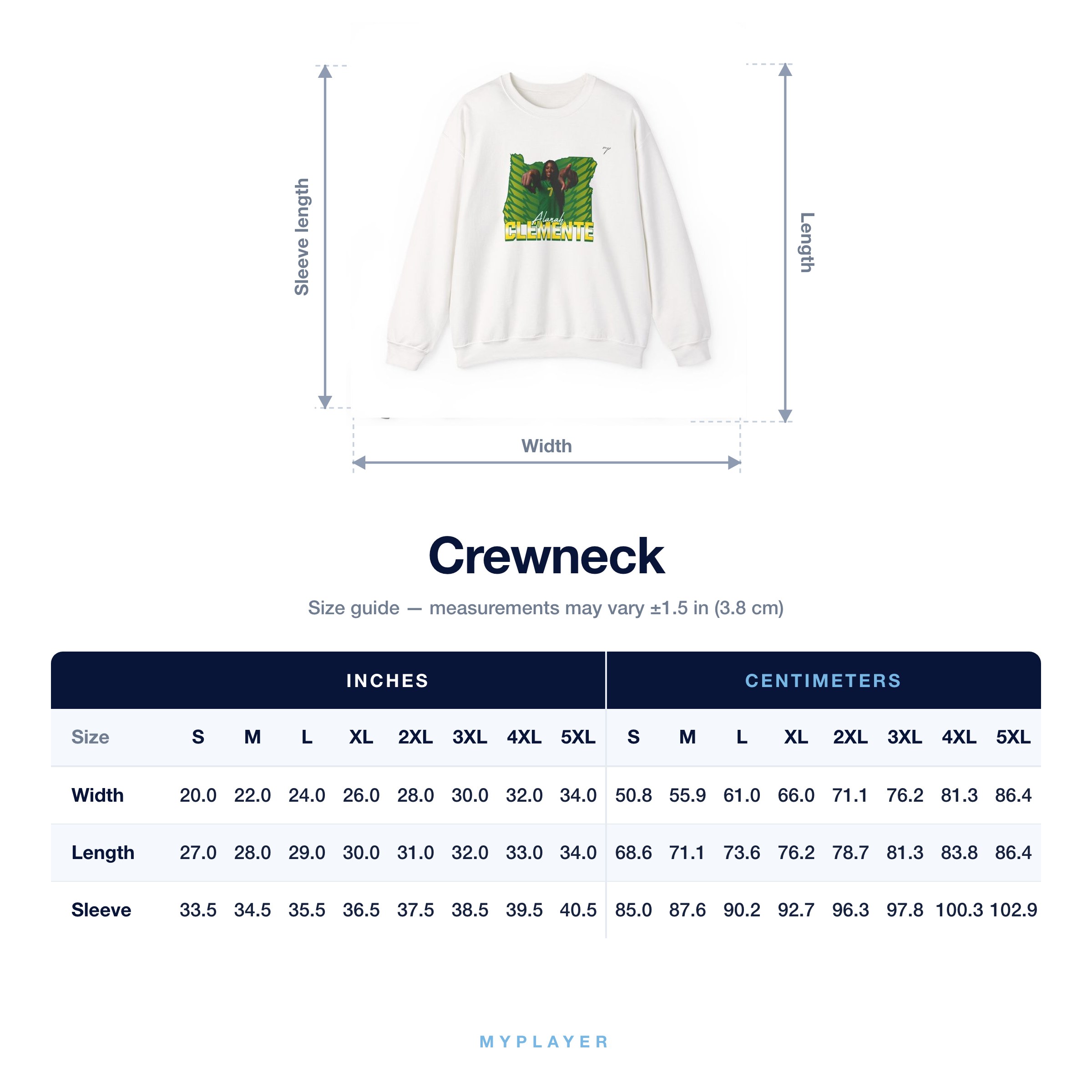 Crewneck size chart