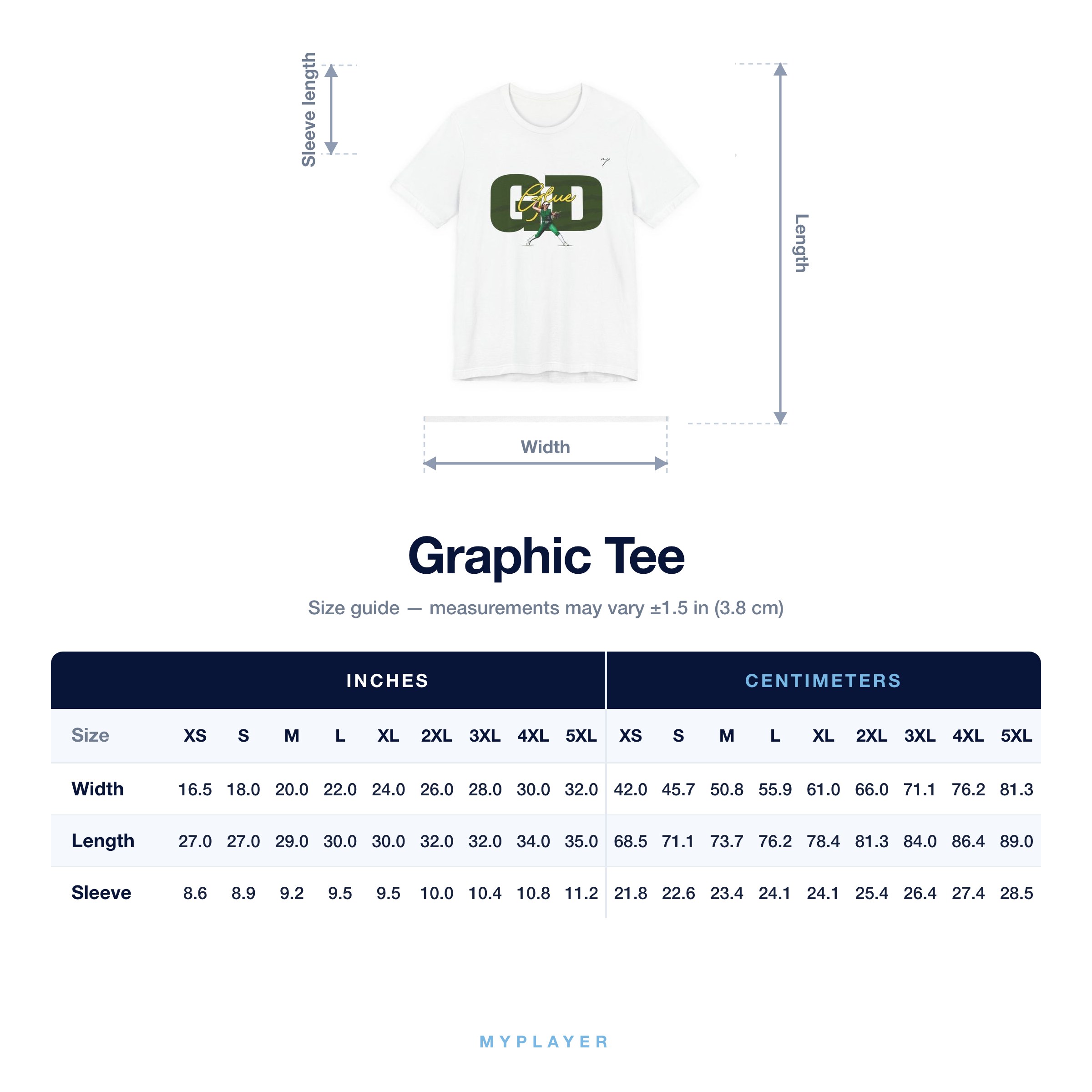 Graphic Tee size chart