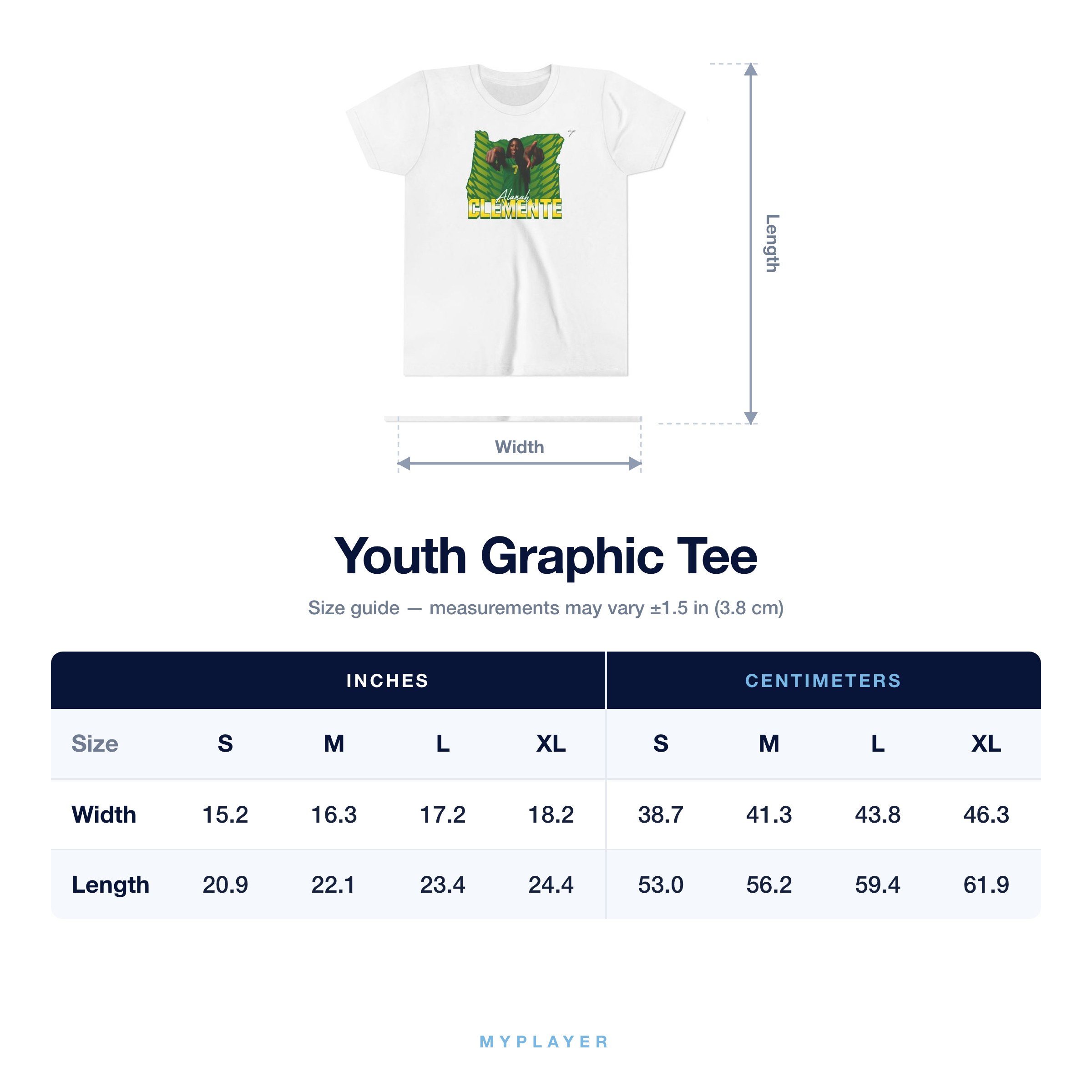 Youth Tee size chart