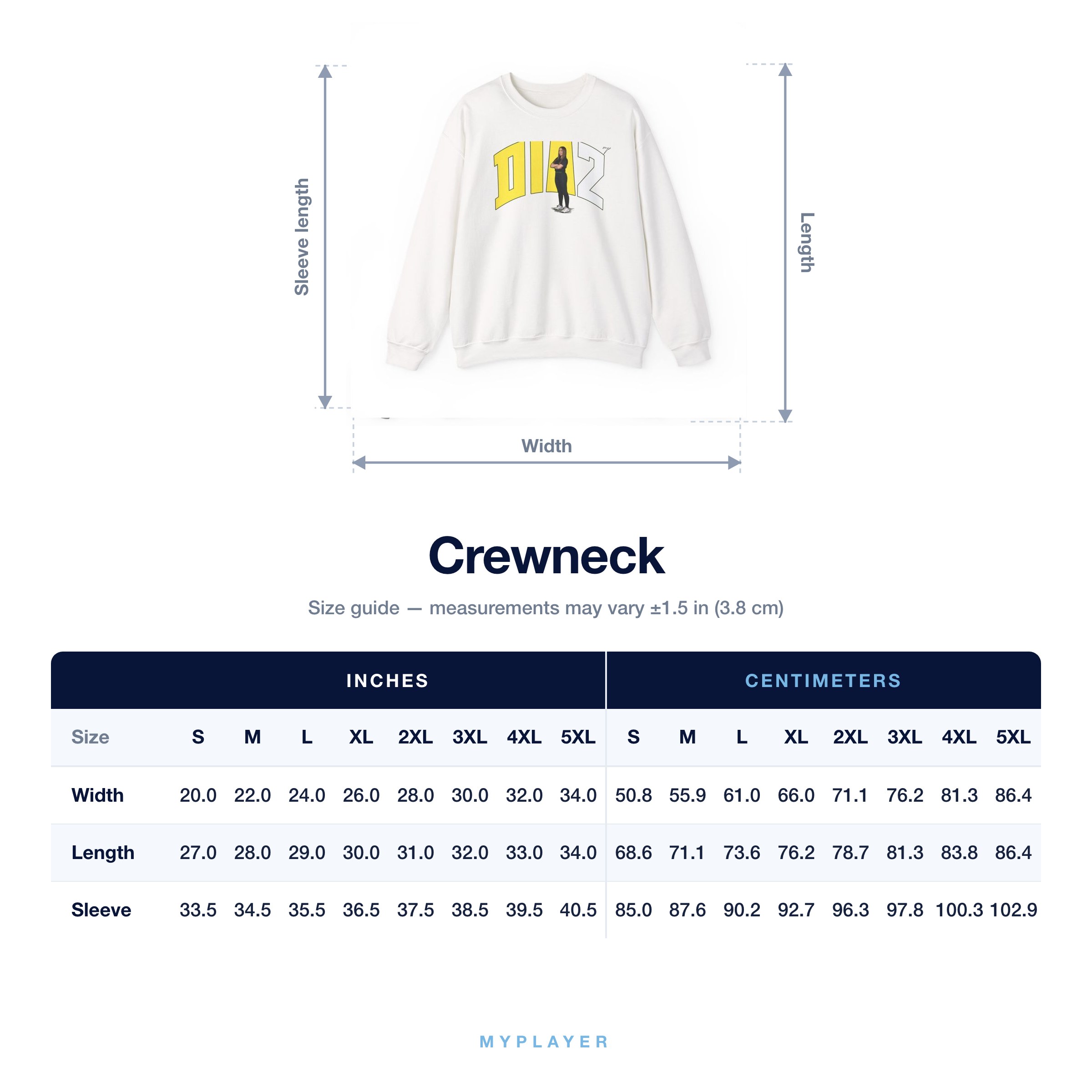 Crewneck size chart