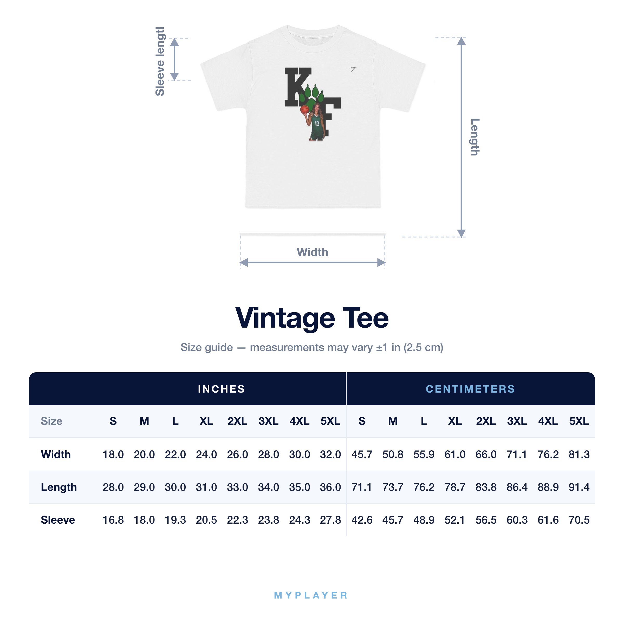 Vintage Tee size chart