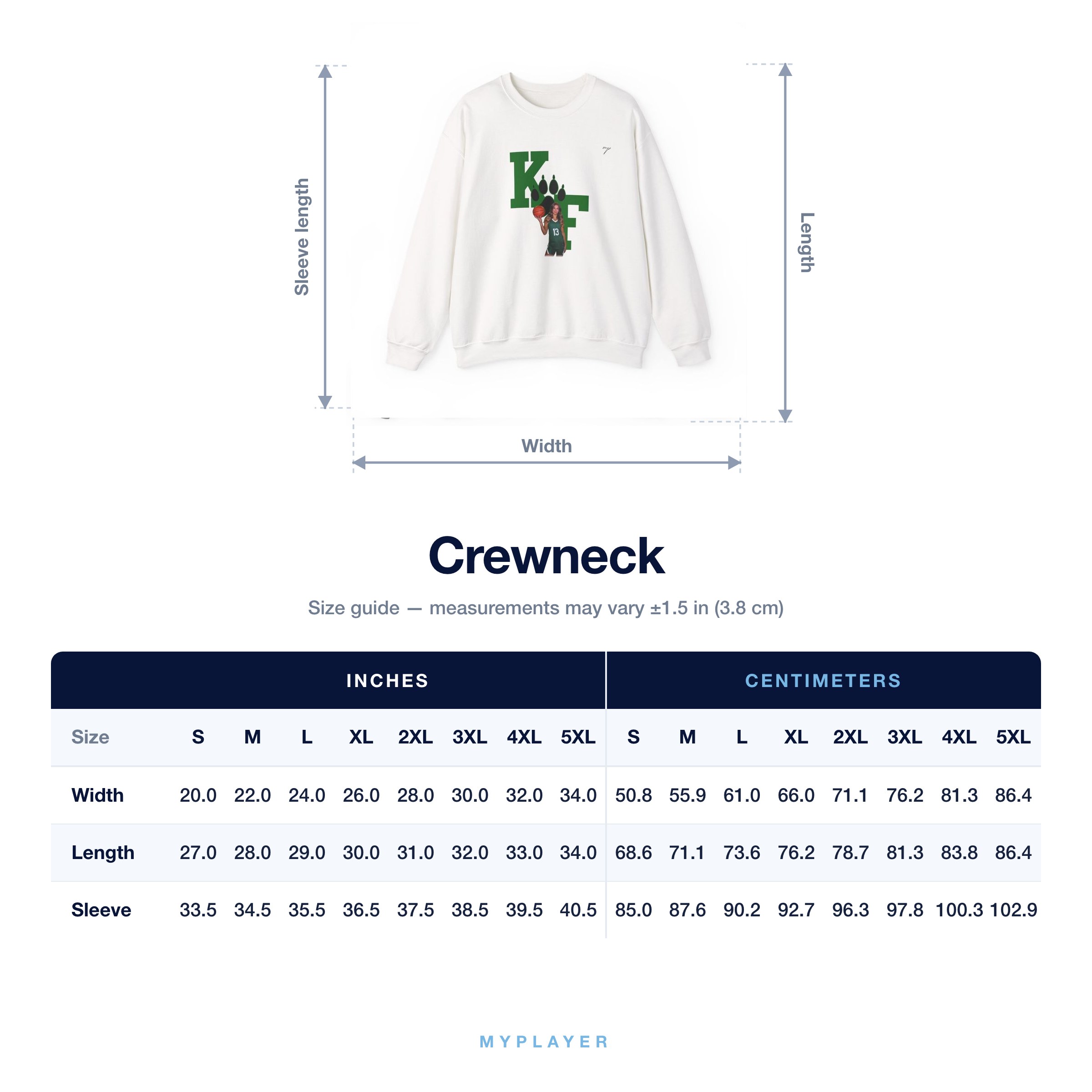 Crewneck size chart
