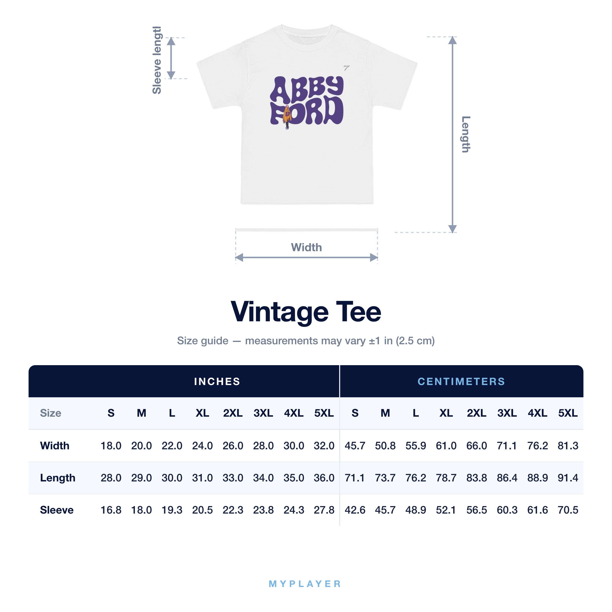 Vintage Tee size chart