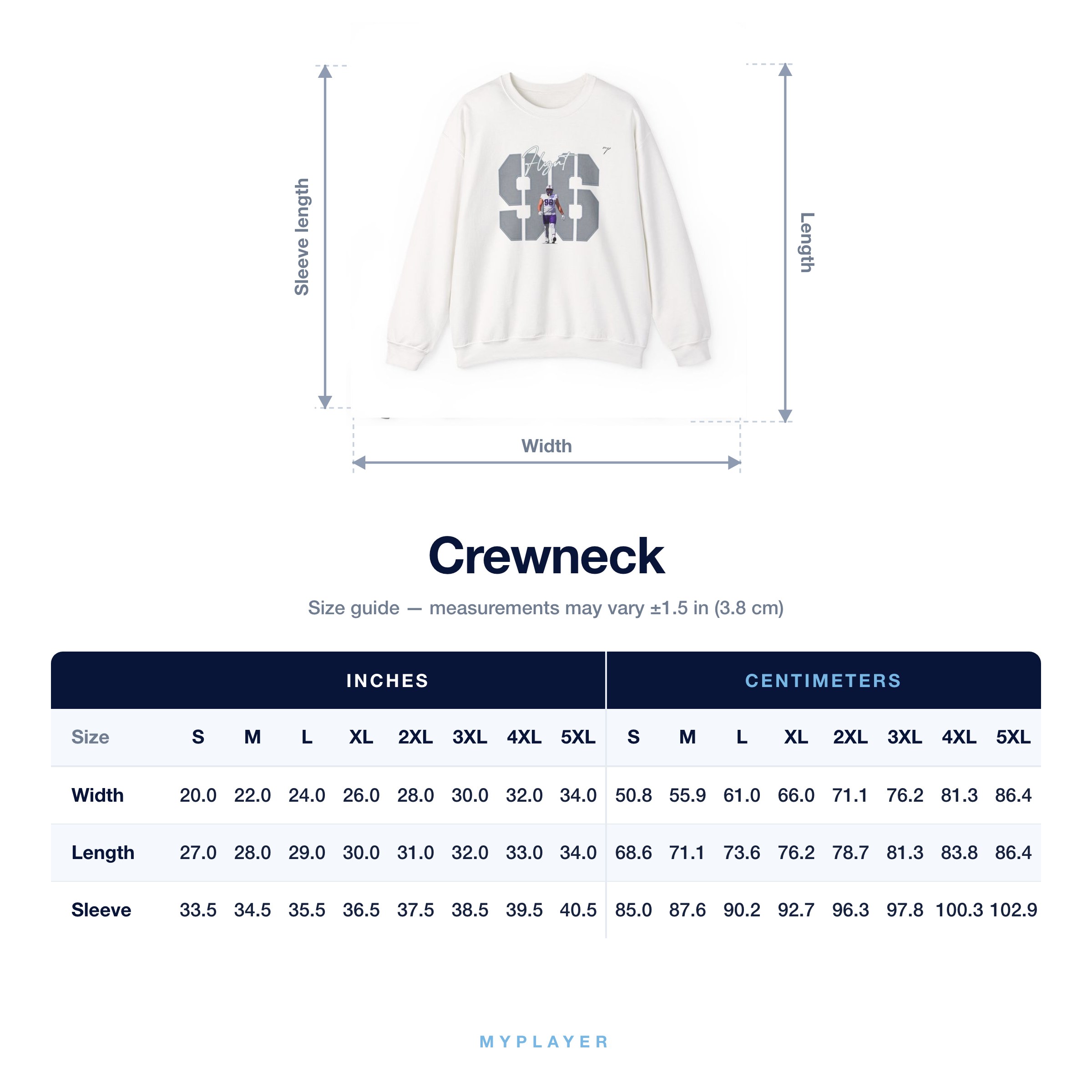 Crewneck size chart