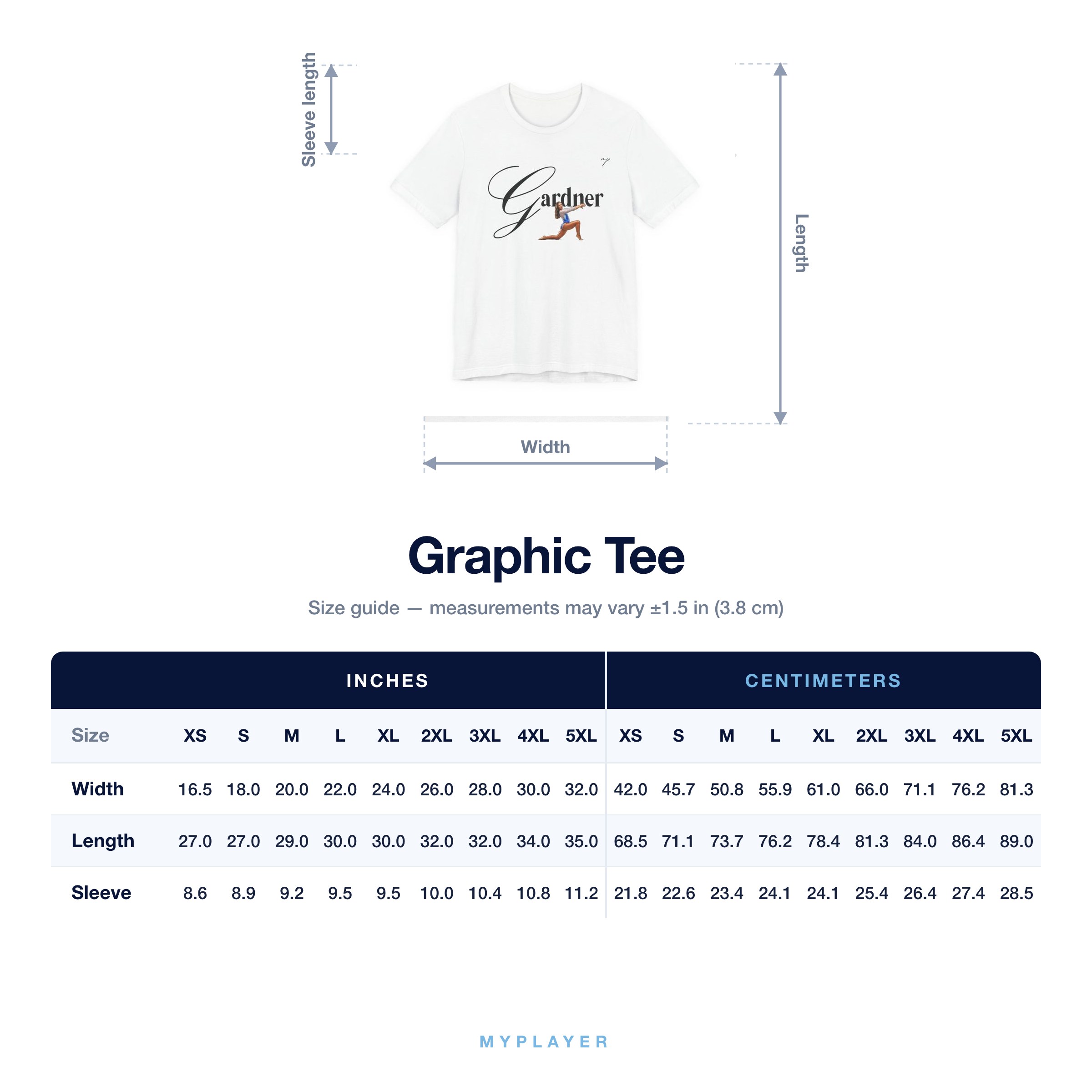 Graphic Tee size chart