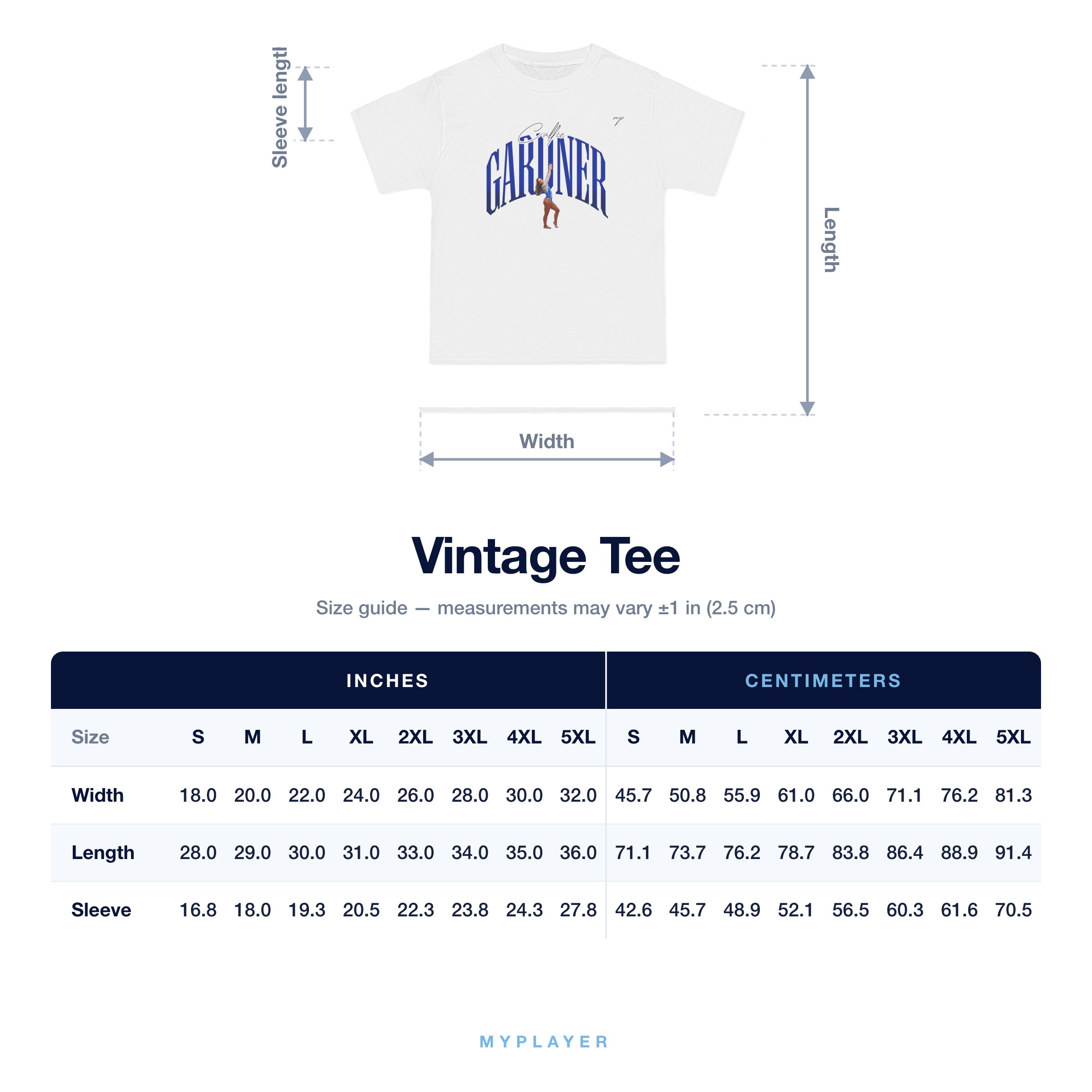 Vintage Tee size chart