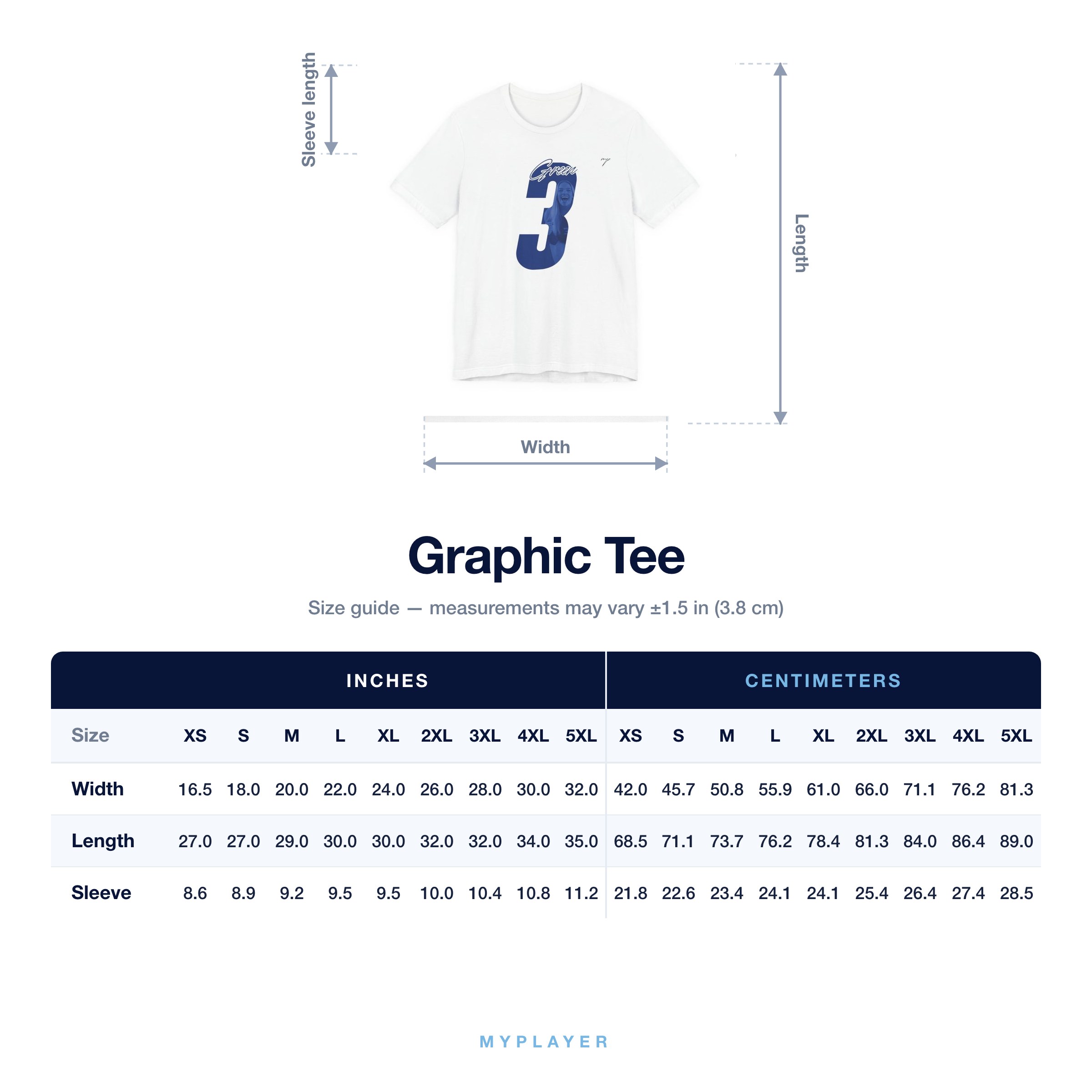 Graphic Tee size chart