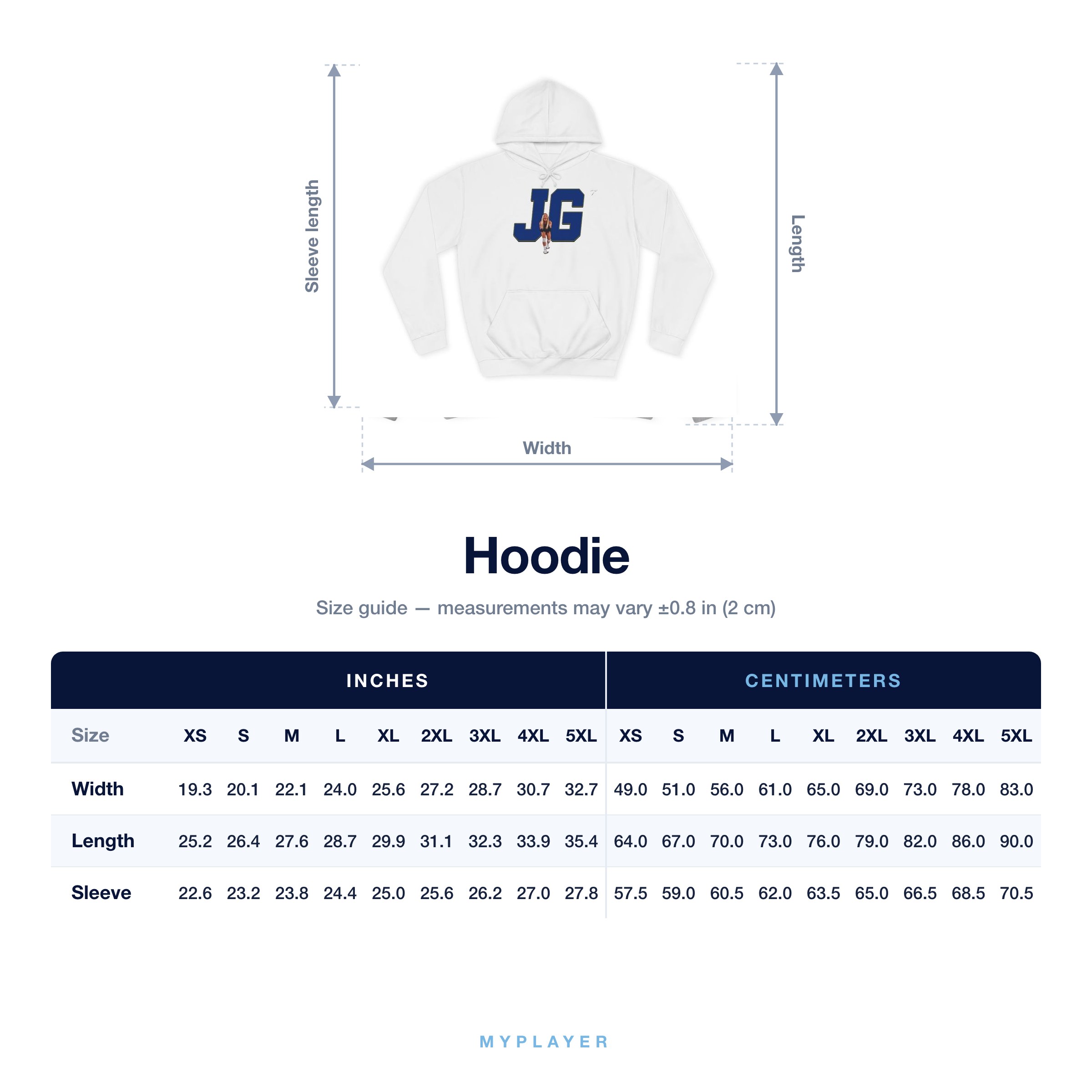 Hoodie size chart