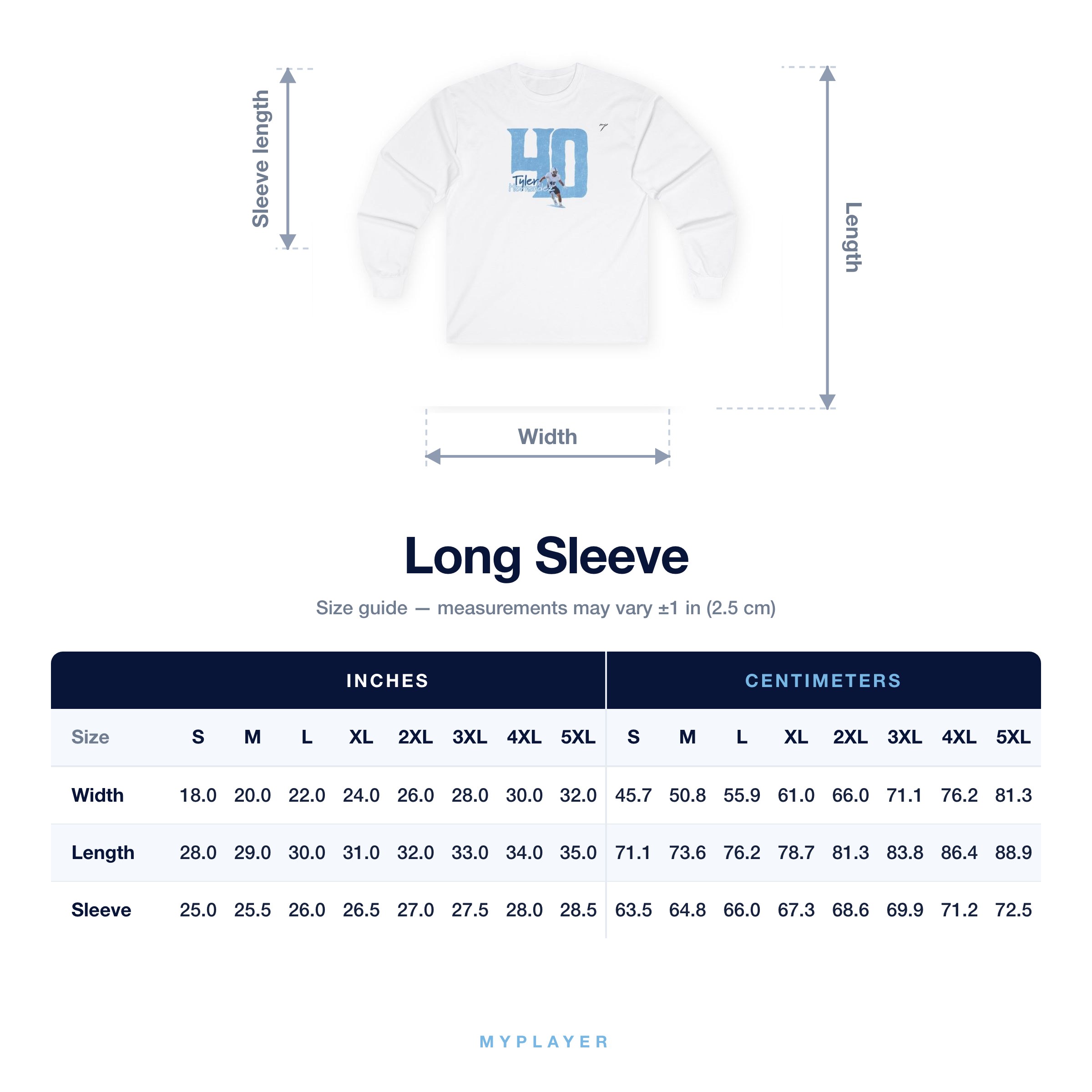 Long Sleeve size chart