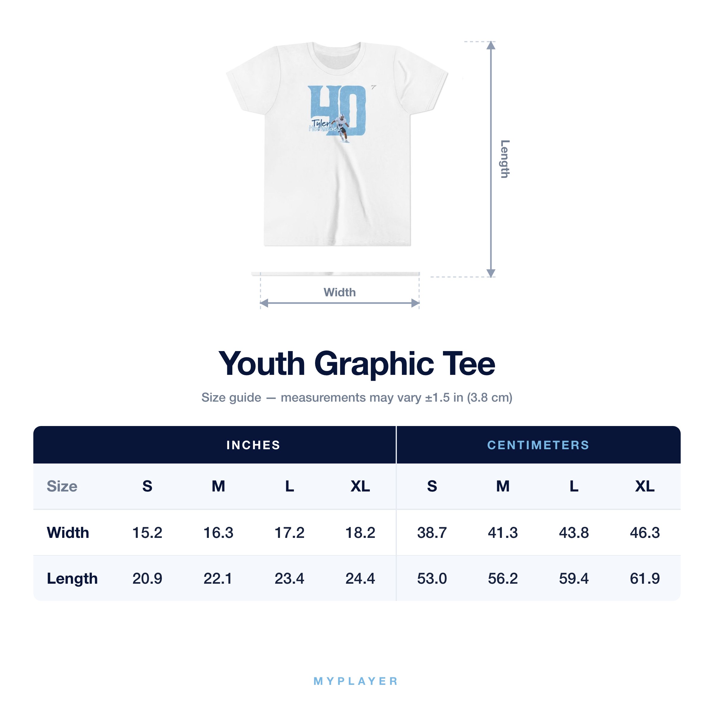 Youth Tee size chart